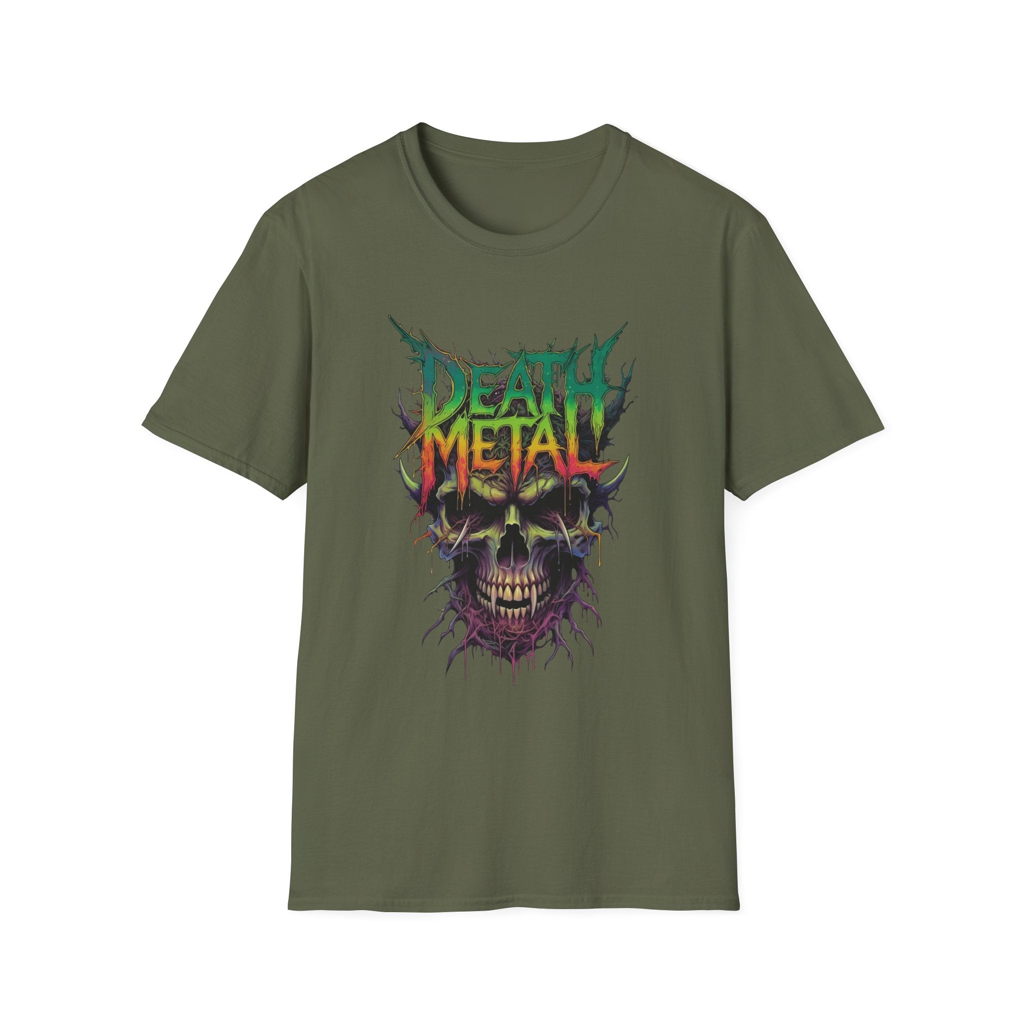Death Metal Skull T‑Shirt — Retro Neon Band Graphic Tee