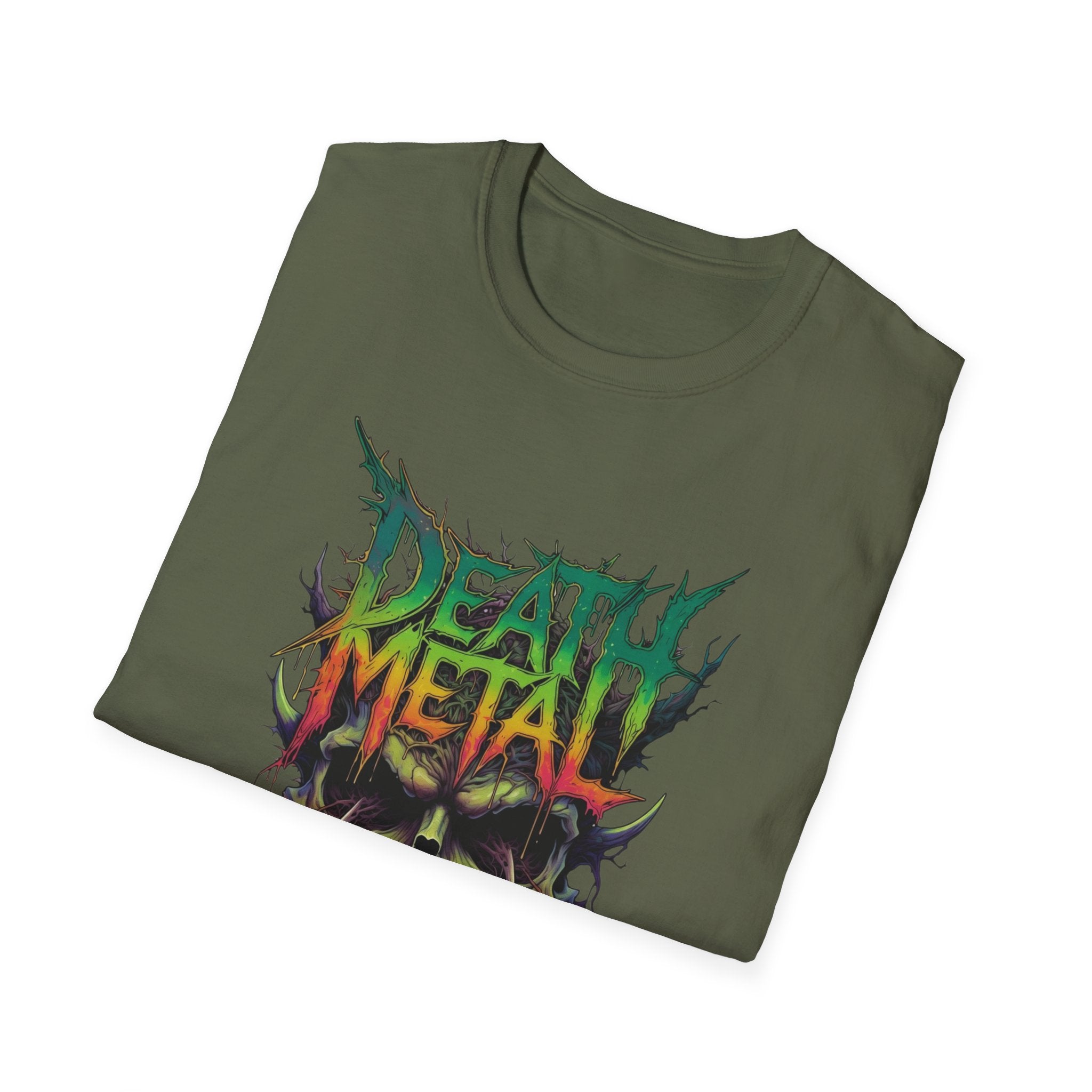 Death Metal Skull T‑Shirt — Retro Neon Band Graphic Tee