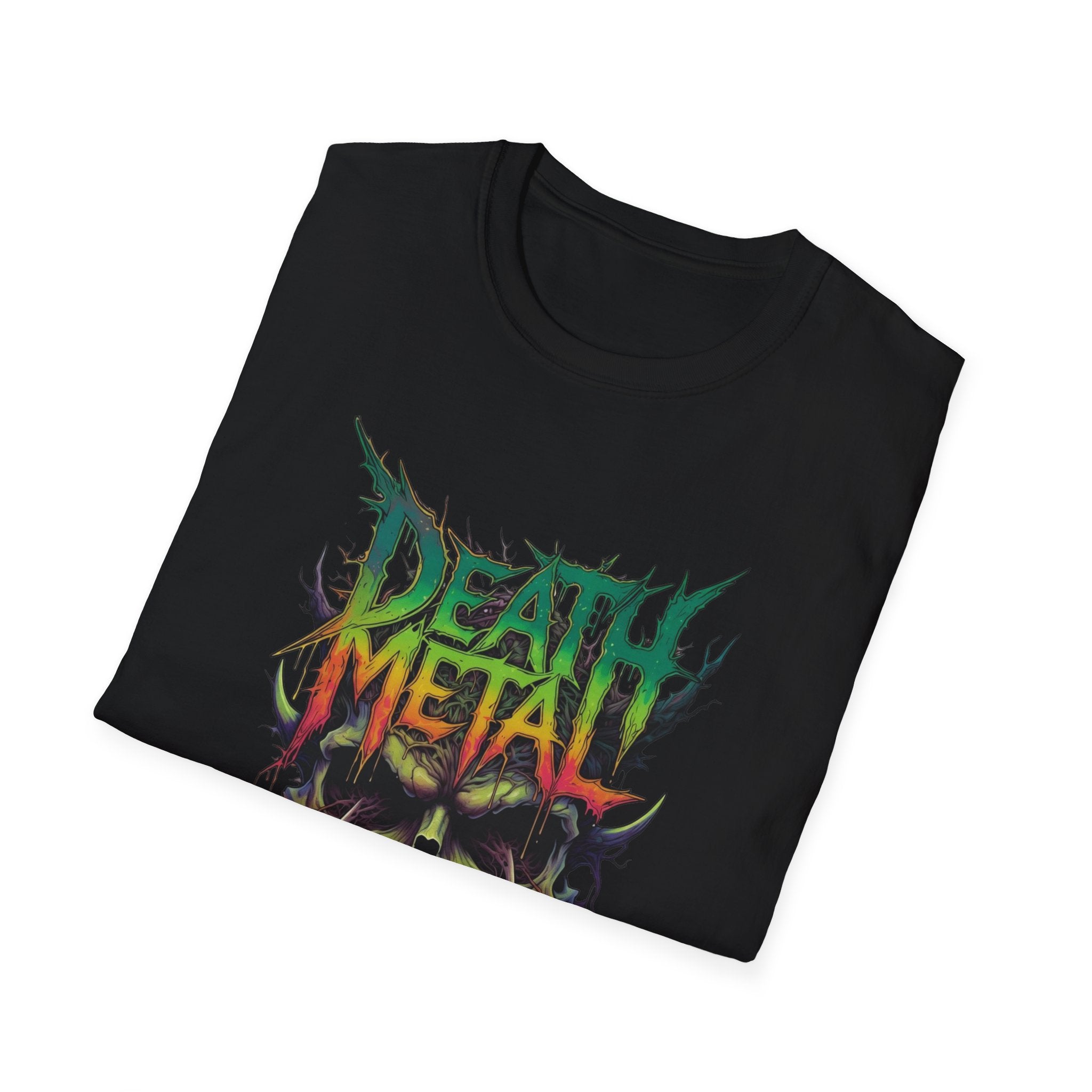 Death Metal Skull T‑Shirt — Retro Neon Band Graphic Tee