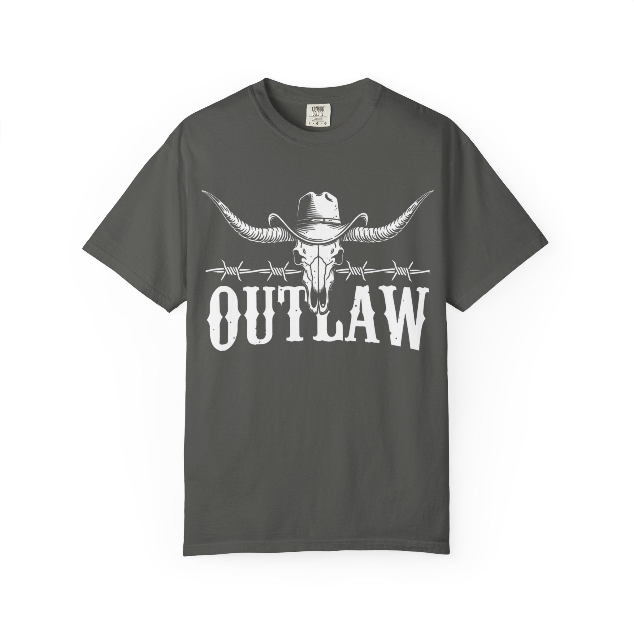 Outlaw Western T-Shirt — Longhorn Skull & Barbed Wire Cowboy Tee