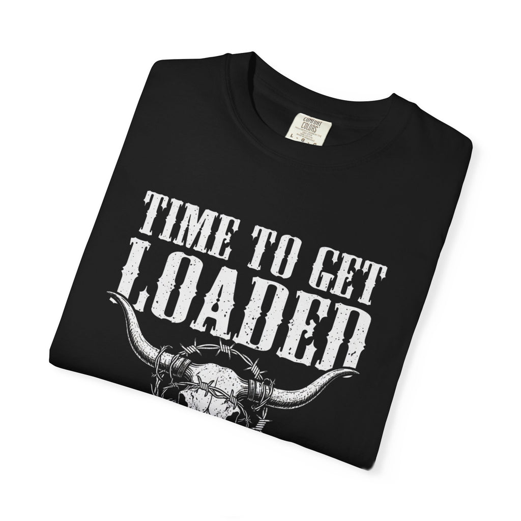 Time To Get Loaded Bull Skull T-Shirt — Western Gun & Flame Graphic Tee