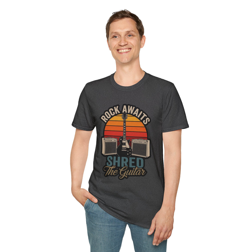Rock Awaits "Shred the Guitar" T-Shirt - Retro Guitar & Amp Graphic