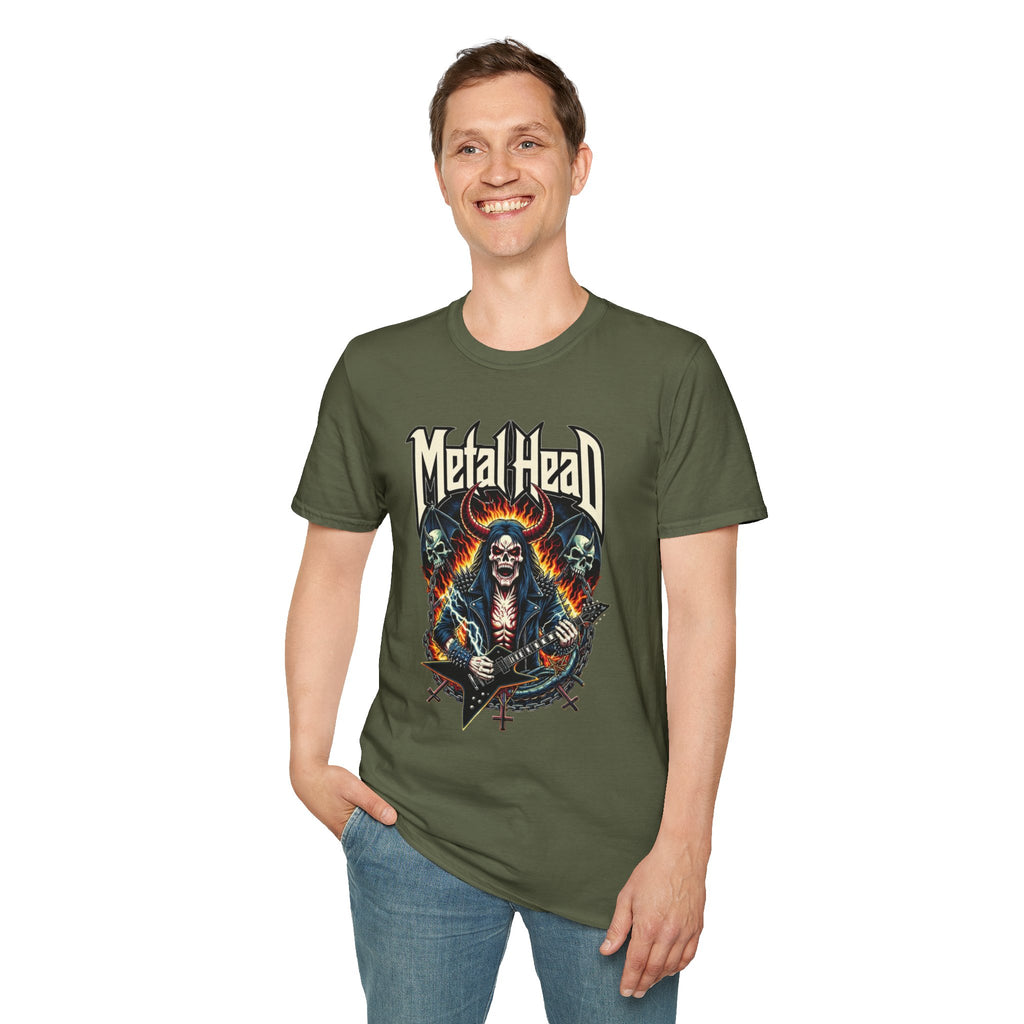 Heavy Metal Skull Guitar Player T-Shirt — Rocker Tee for Metalheads