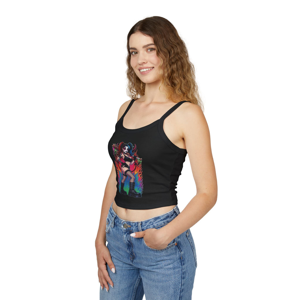 Goth Punk Girl with Bat Tank Top — Spaghetti Strap Women's Tank