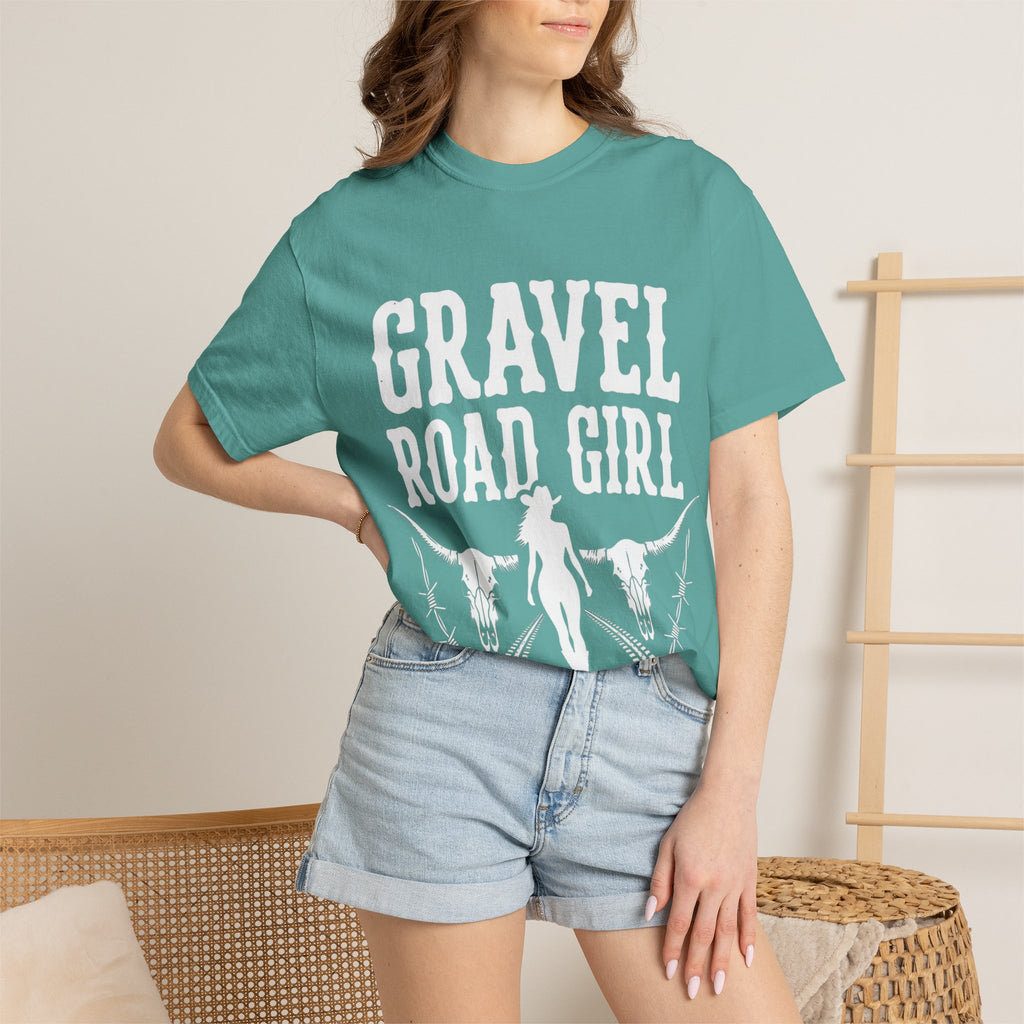 Gravel Road Girl T‑Shirt — Western Cowgirl Motorcycle Tee