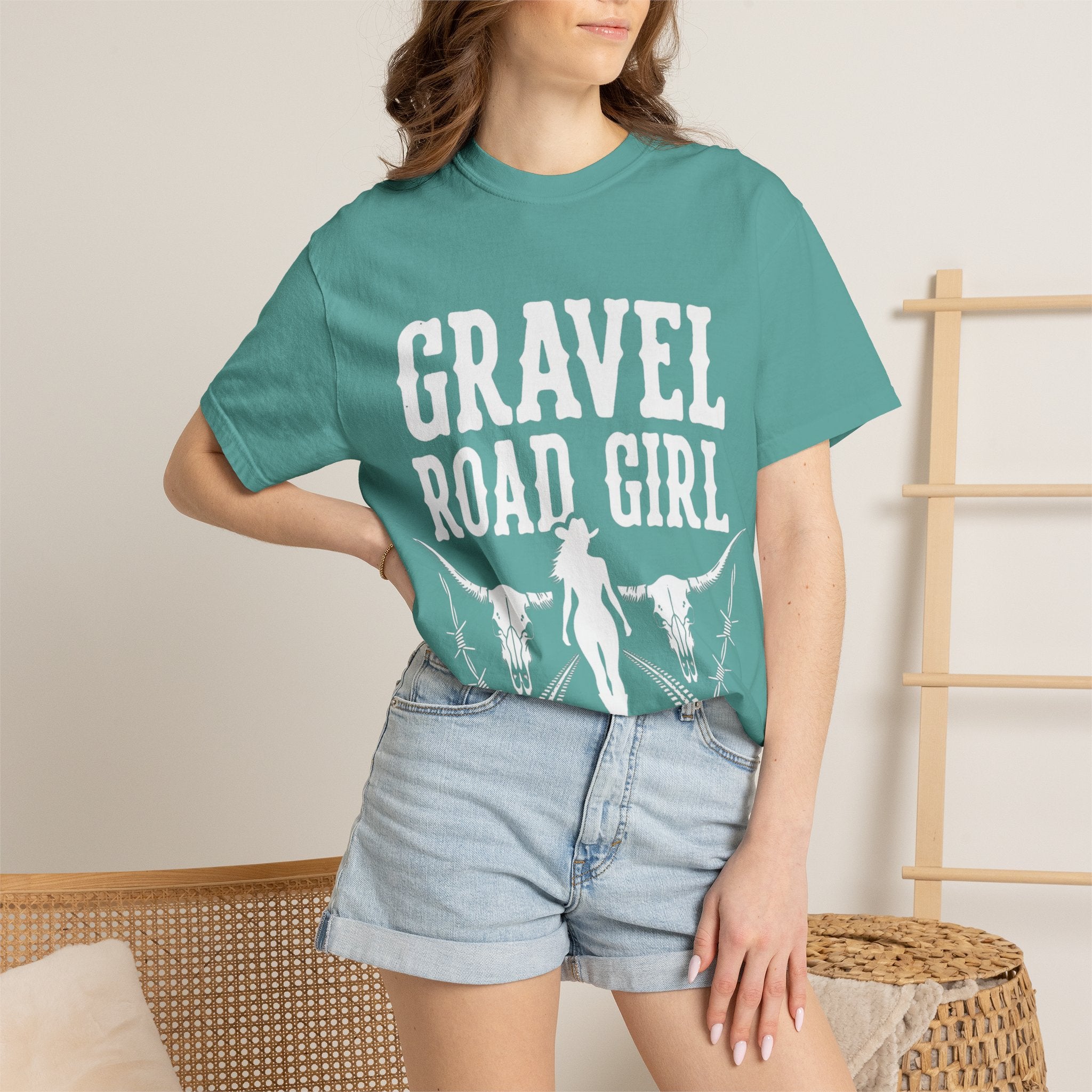Gravel Road Girl T‑Shirt — Western Cowgirl Motorcycle Tee