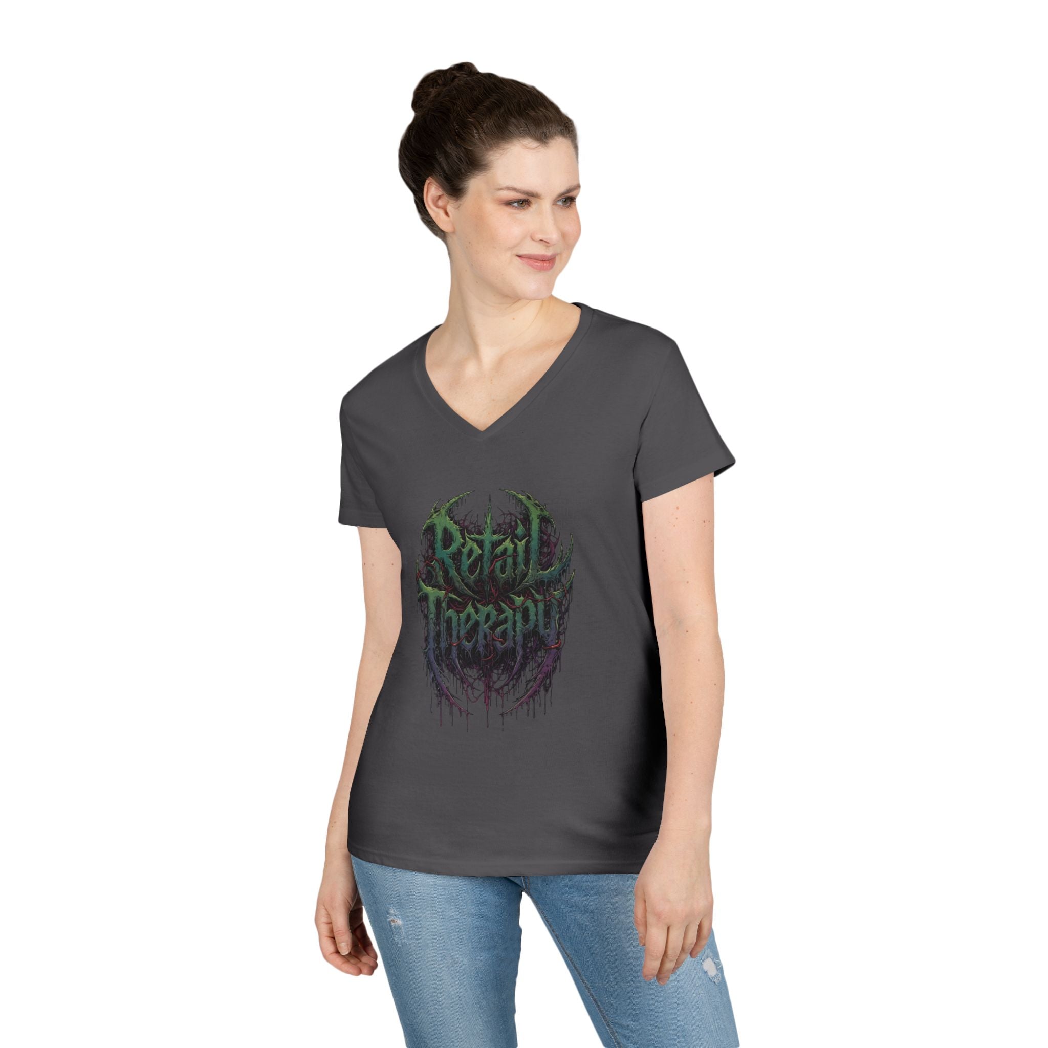 Retail Therapy V-Neck Tee — Women’s Gothic Grunge Graphic T-Shirt