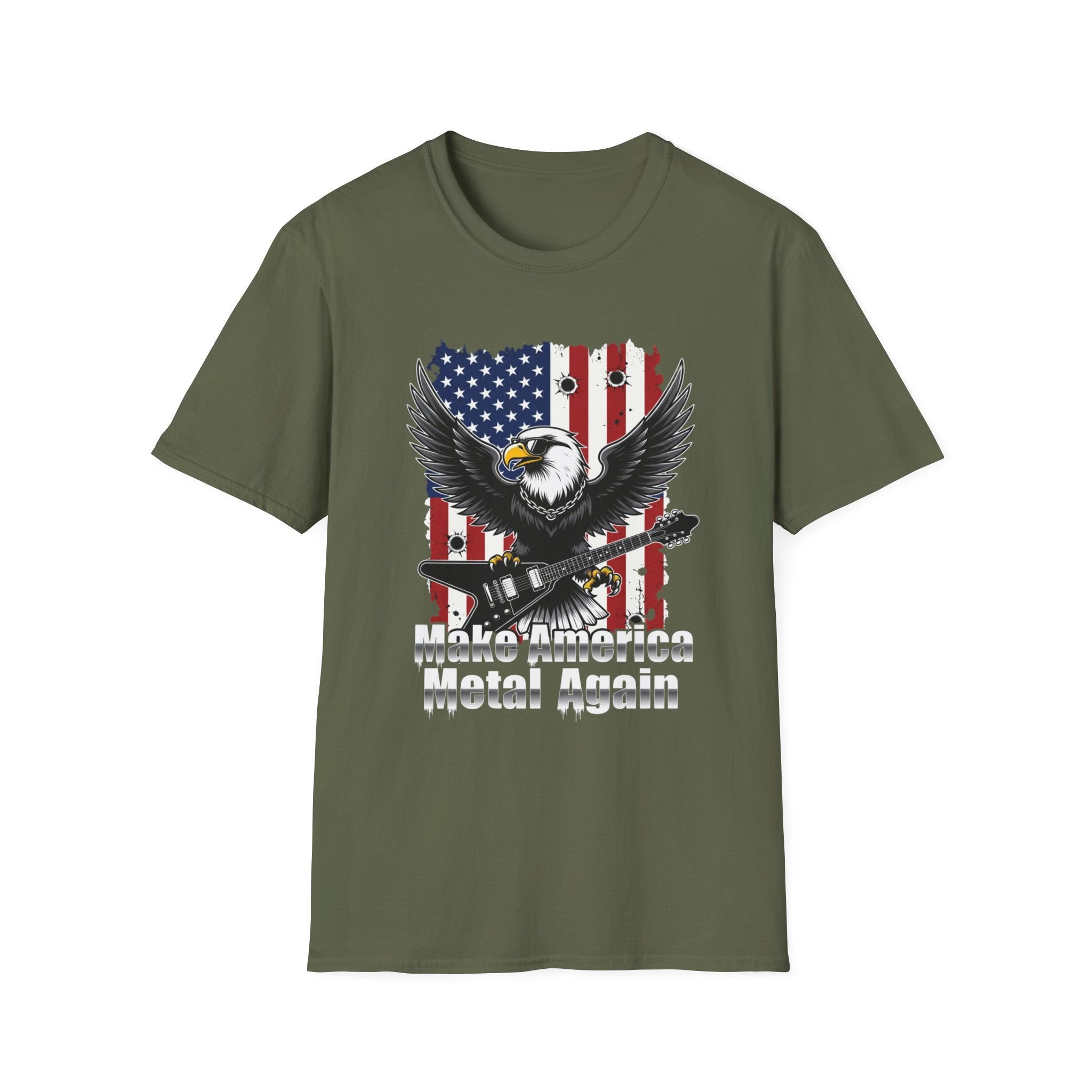 Make America Metal Again T-Shirt — Bald Eagle Playing Guitar