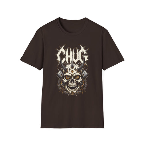 Chug Guitar Riffs Skull Tee — "Chug" Chains & Pistons Metal T-Shirt