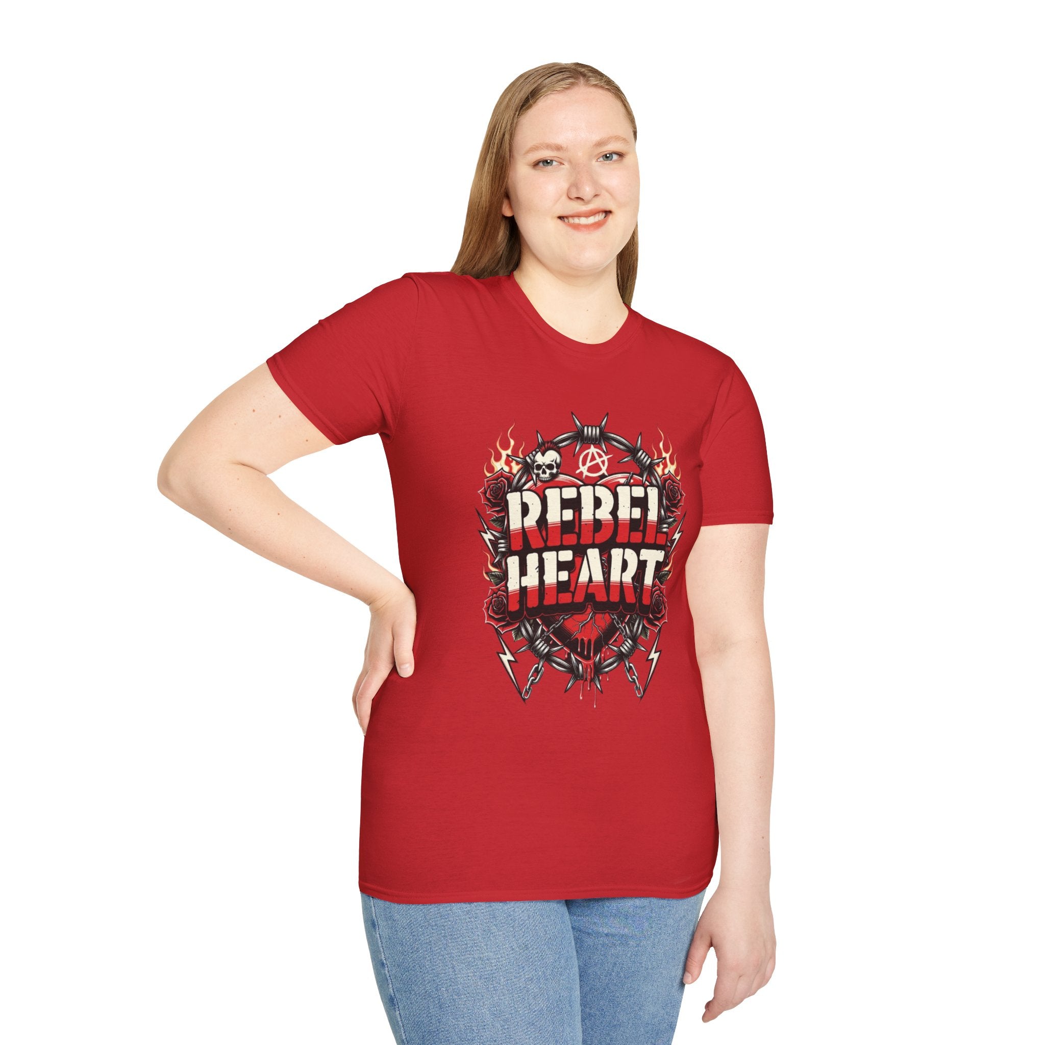 Rebel Heart Graphic T-Shirt — Edgy Flaming Heart & Barbed Wire Design