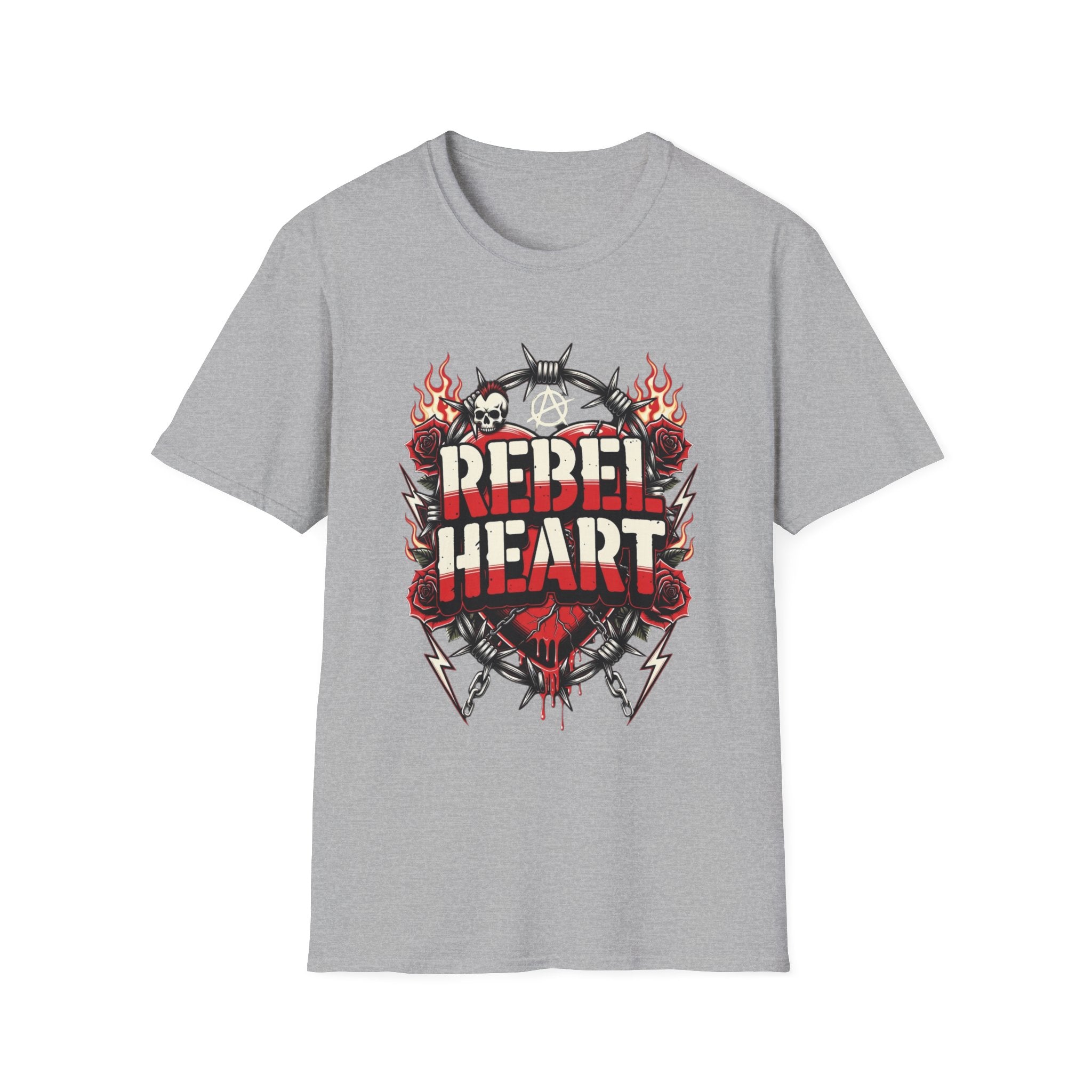 Rebel Heart Graphic T-Shirt — Edgy Flaming Heart & Barbed Wire Design