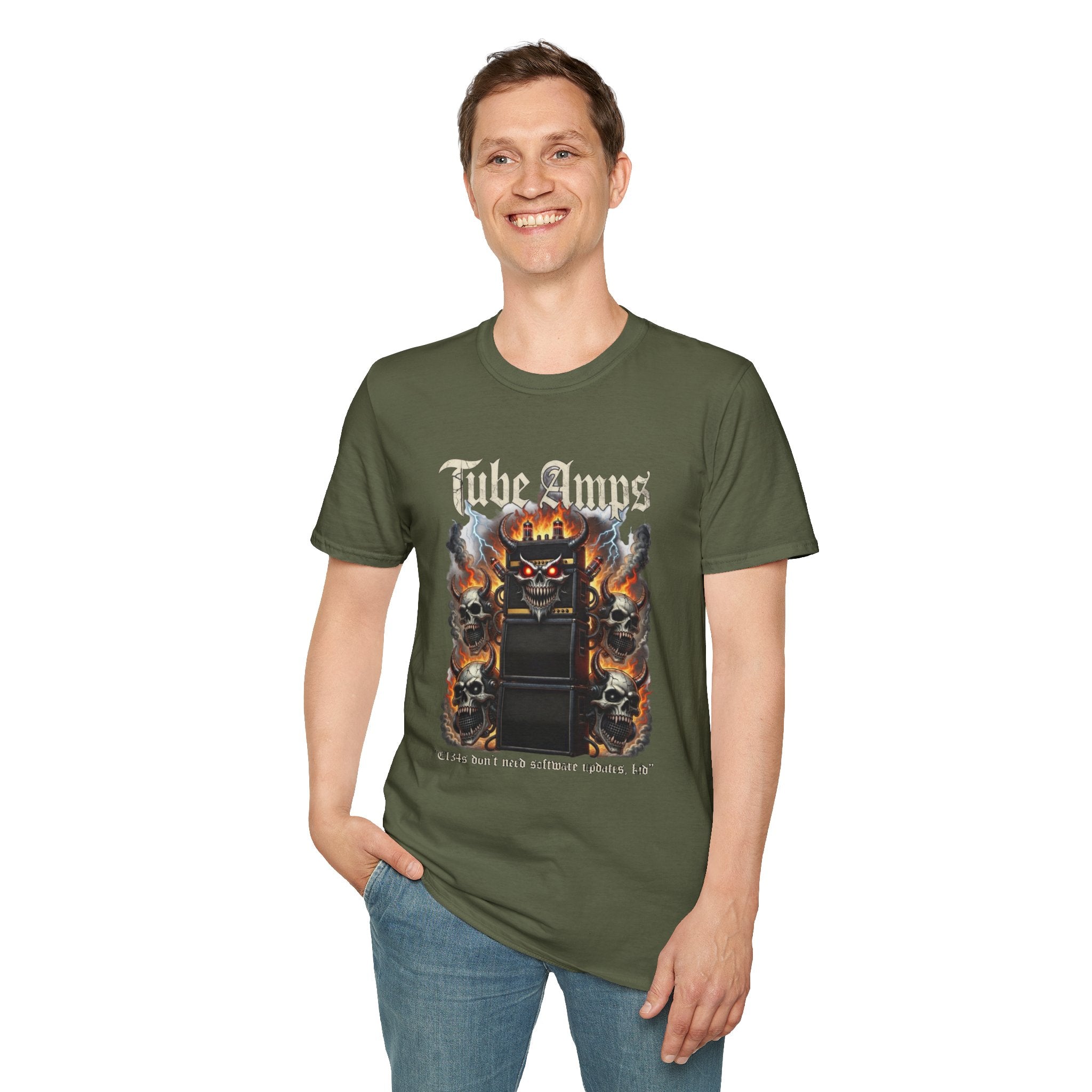 Tube Amps T-Shirt — "EL34s Don't Take Software Updates, Kid" Guitarist Tee