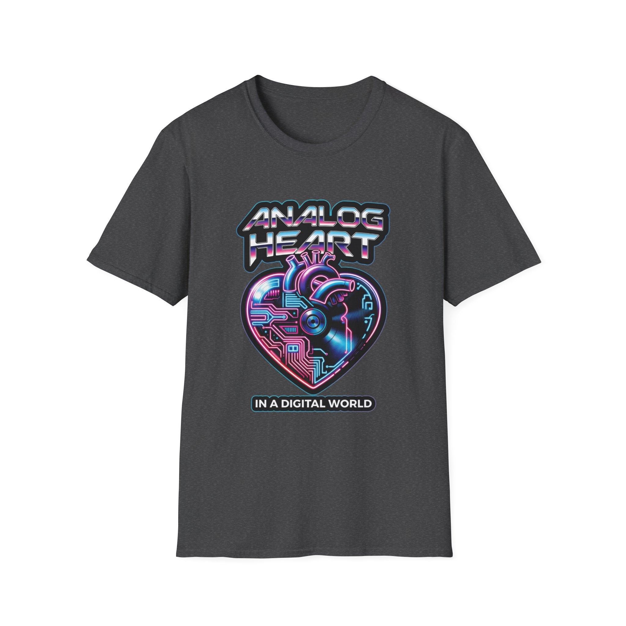 Analog Heart T-Shirt — 'Analog Heart in a Digital World' Retro Cyberpunk Tee
