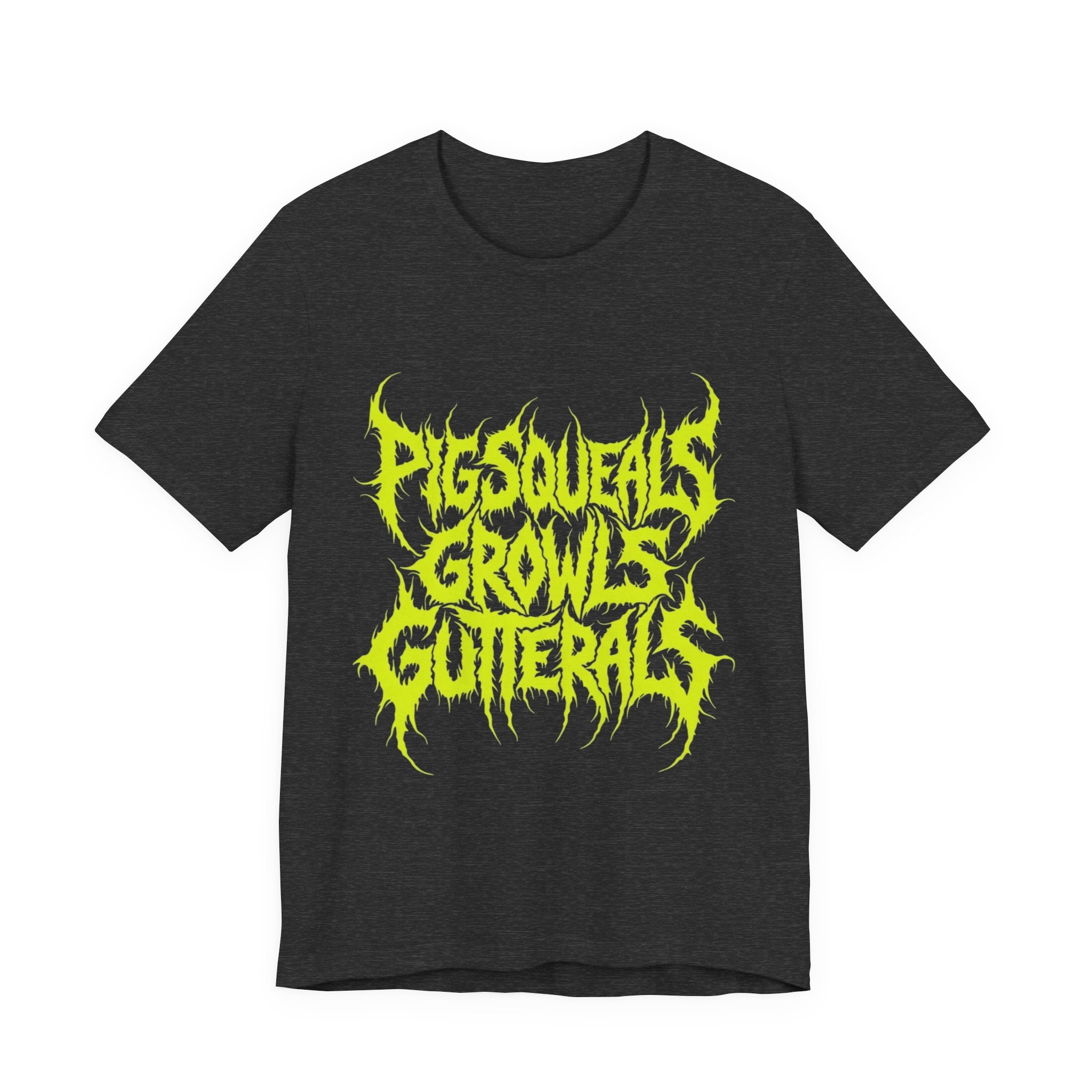 Metal Band Tee — "Pigsqueals Growls Gutterals" Neon Deathcore T-Shirt