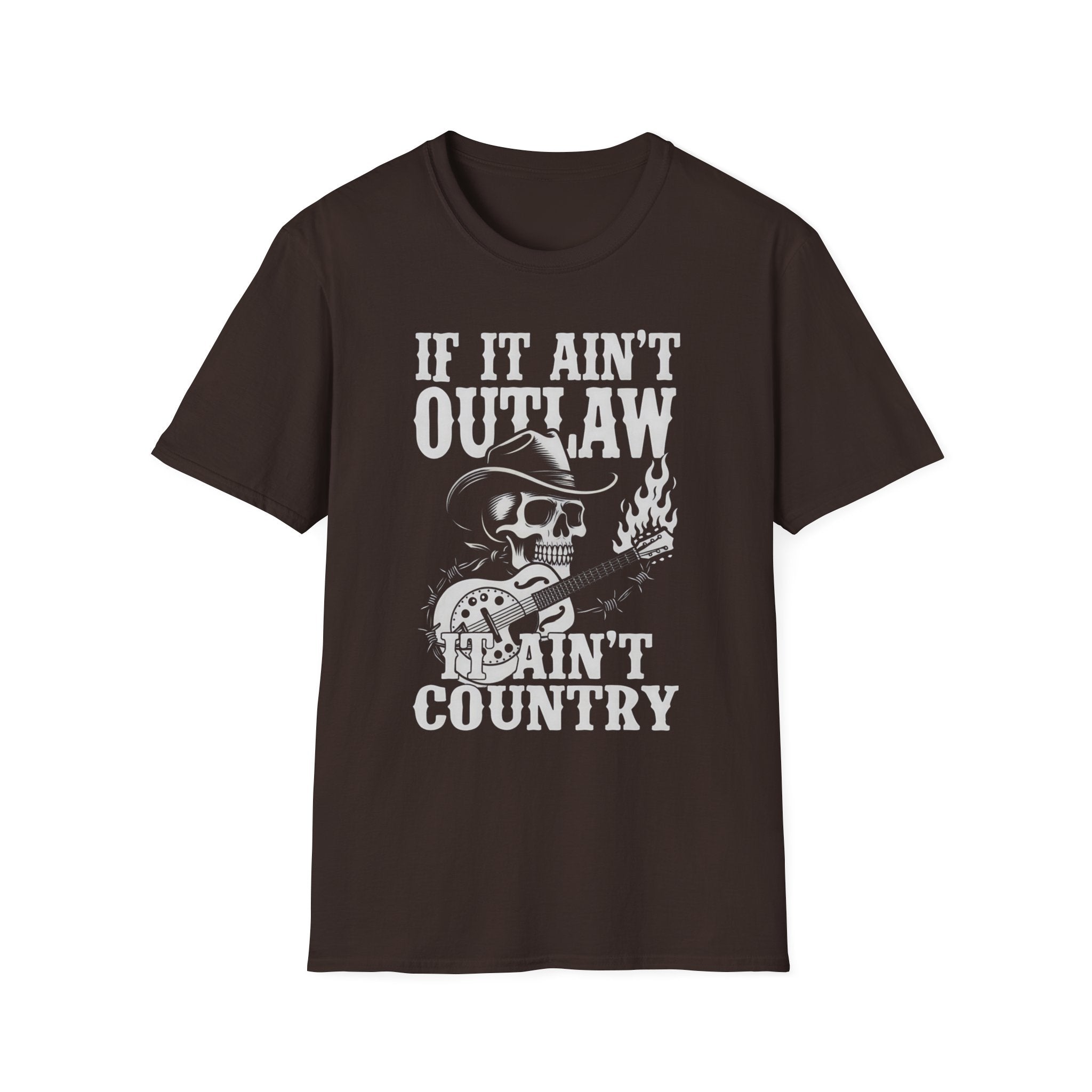 If It Ain't Outlaw, It Ain't Country T-Shirt — Skull Cowboy Guitar Graphic