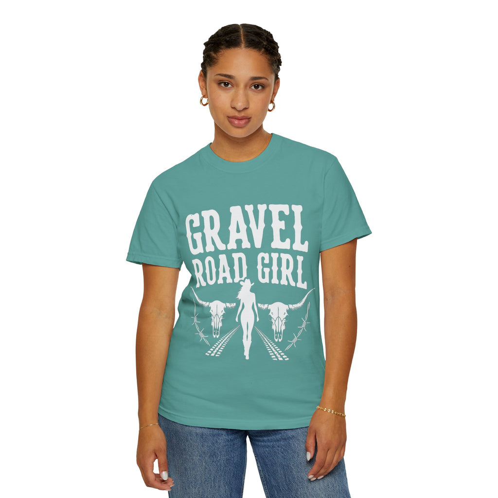 Gravel Road Girl T‑Shirt — Western Cowgirl Motorcycle Tee