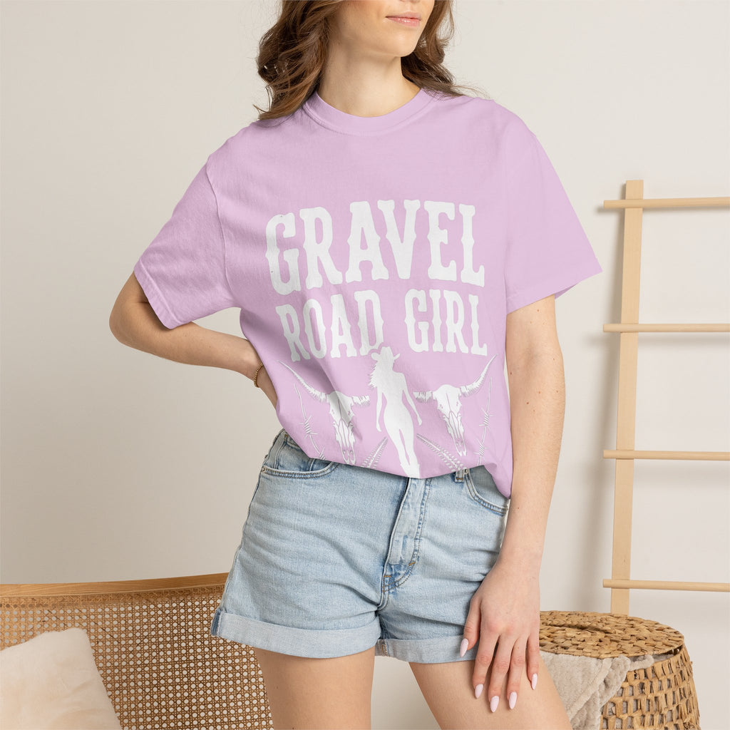 Gravel Road Girl T‑Shirt — Western Cowgirl Motorcycle Tee