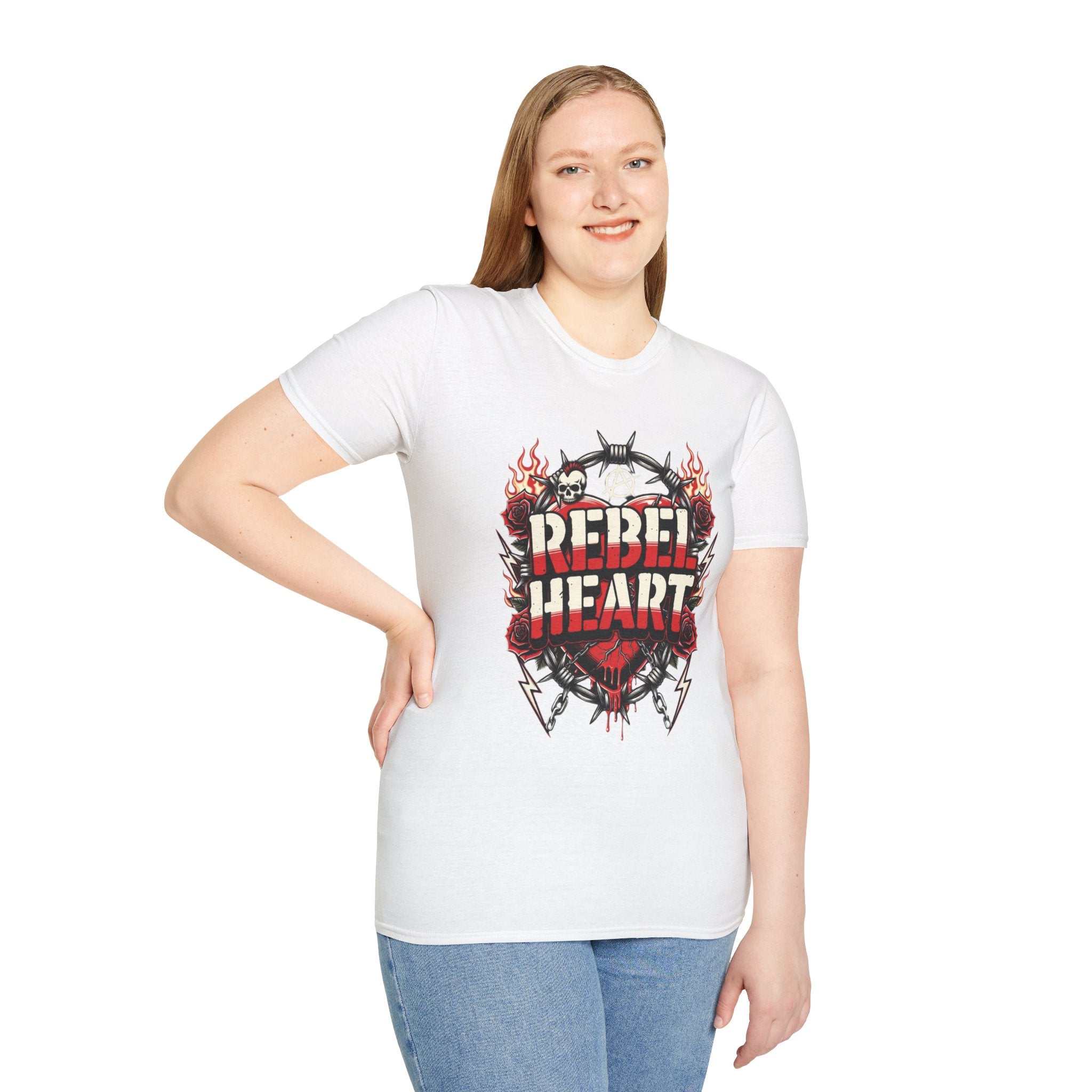 Rebel Heart Graphic T-Shirt — Edgy Flaming Heart & Barbed Wire Design