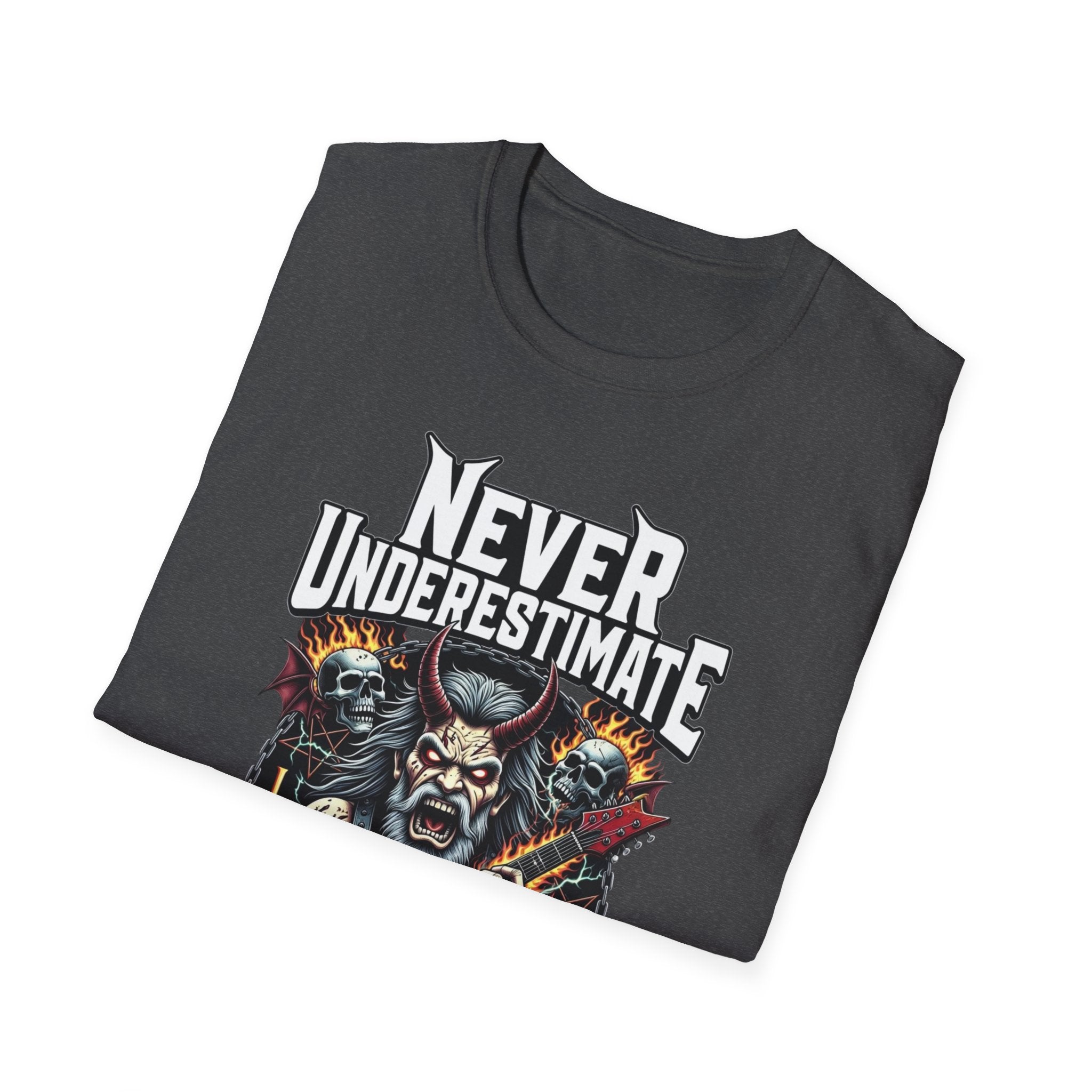 Never Underestimate an Old Man Who Plays Guitar T-Shirt — Vintage Rock Guitarist Tee