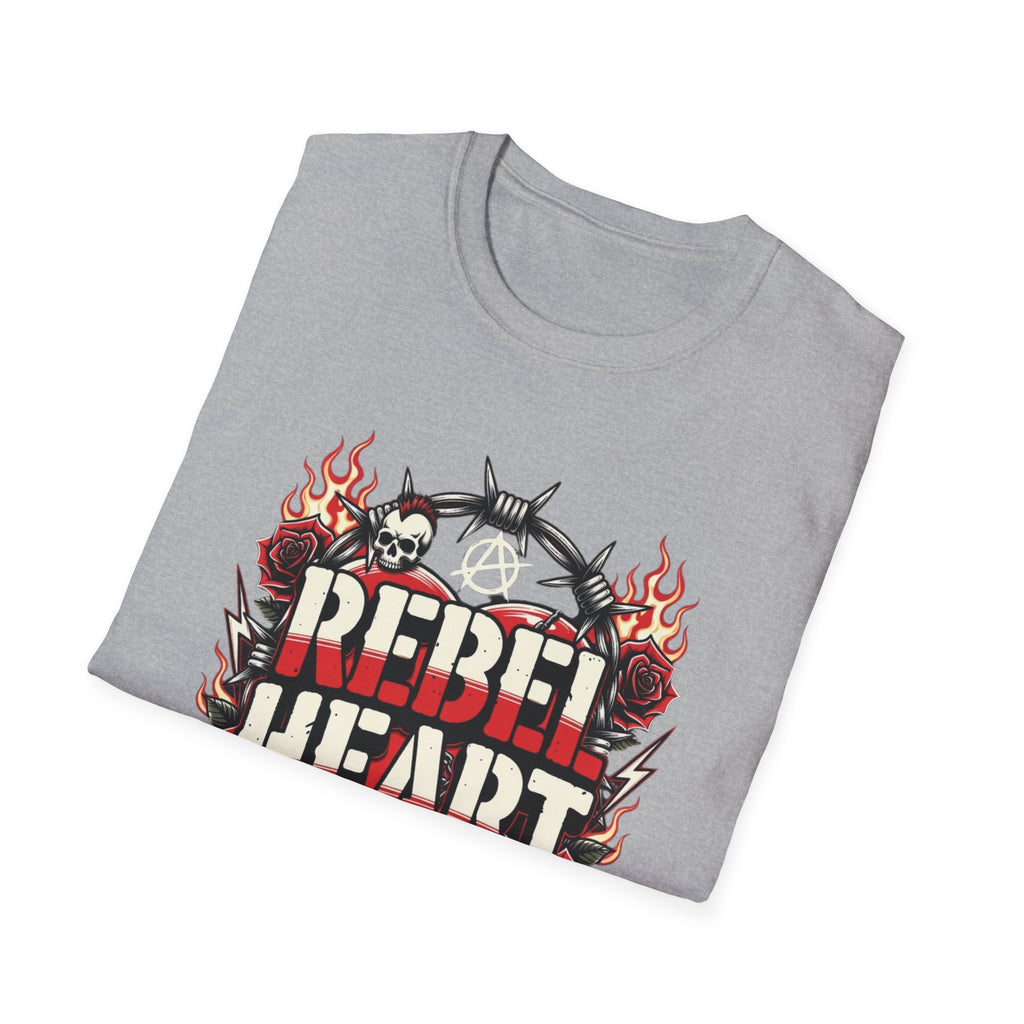 Rebel Heart Graphic T-Shirt — Edgy Flaming Heart & Barbed Wire Design