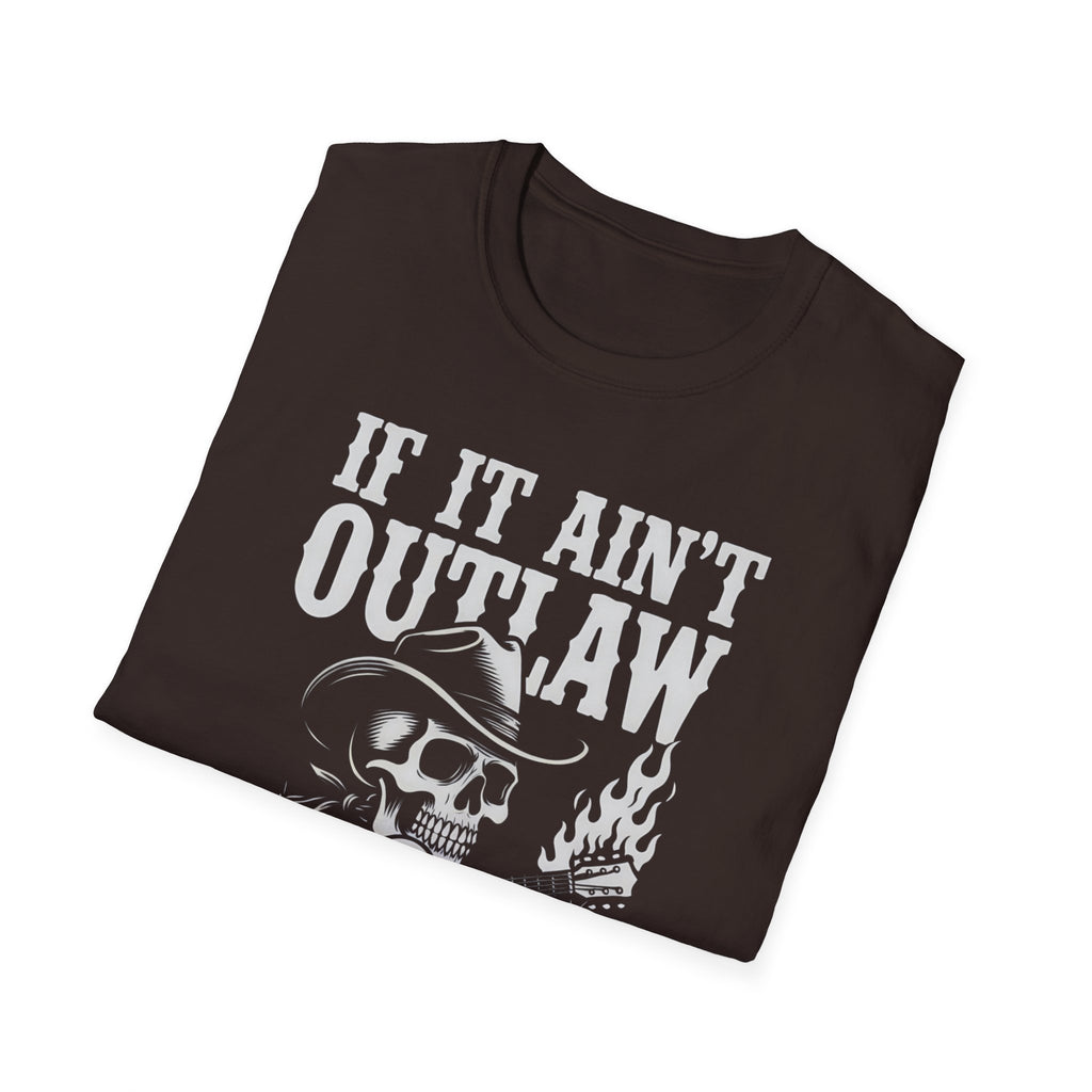 If It Ain't Outlaw, It Ain't Country T-Shirt — Skull Cowboy Guitar Graphic