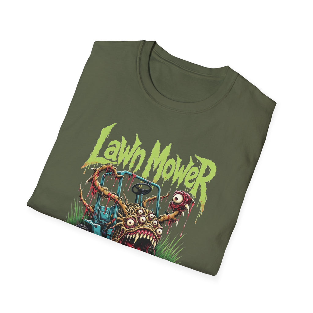Lawn Mower Carnage Tee — Retro Horror Garden Monster T-Shirt