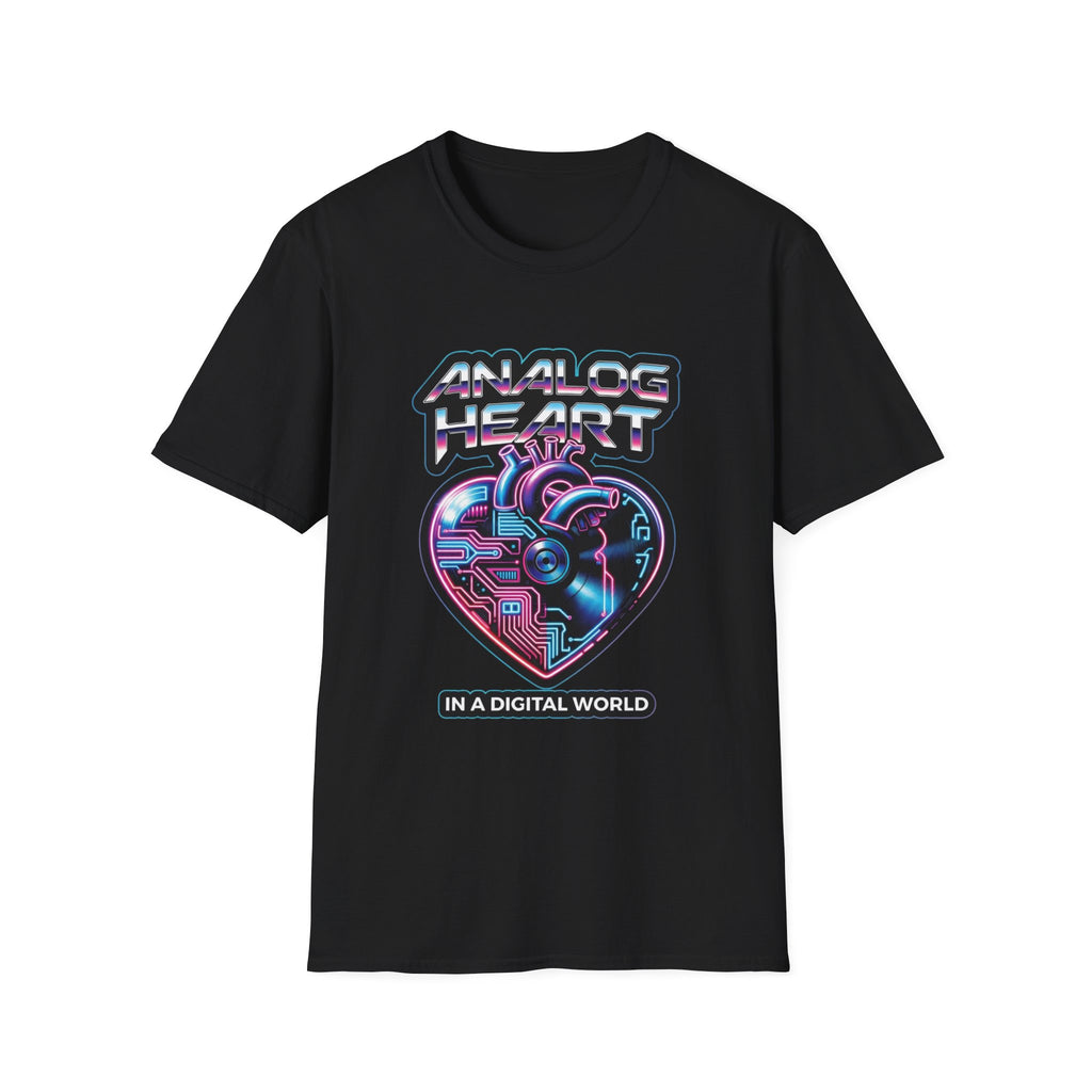 Analog Heart T-Shirt — 'Analog Heart in a Digital World' Retro Cyberpunk Tee