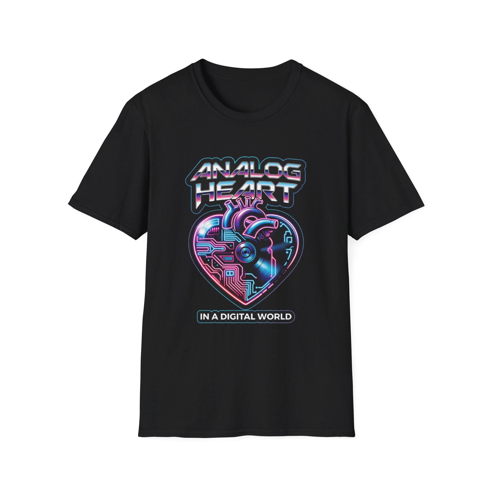 Analog Heart T-Shirt — 'Analog Heart in a Digital World' Retro Cyberpunk Tee
