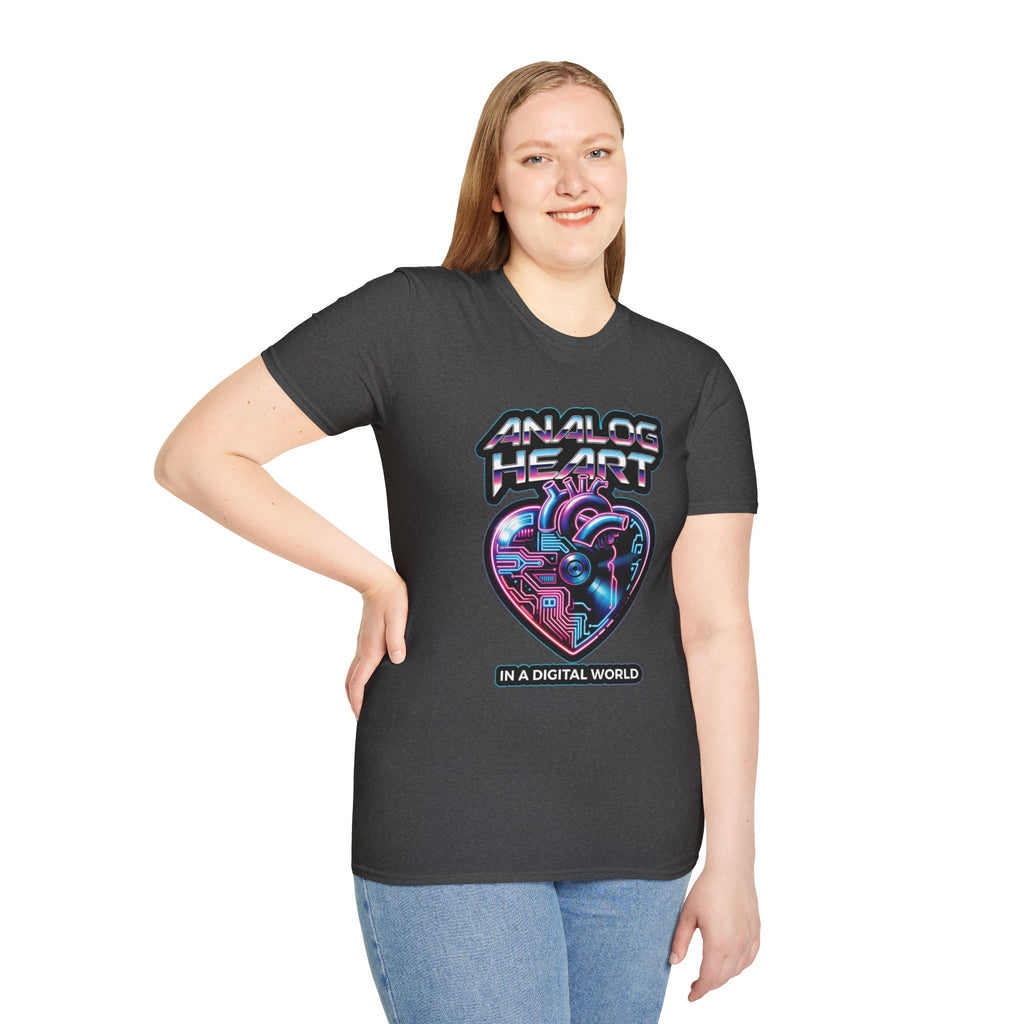 Analog Heart T-Shirt — 'Analog Heart in a Digital World' Retro Cyberpunk Tee