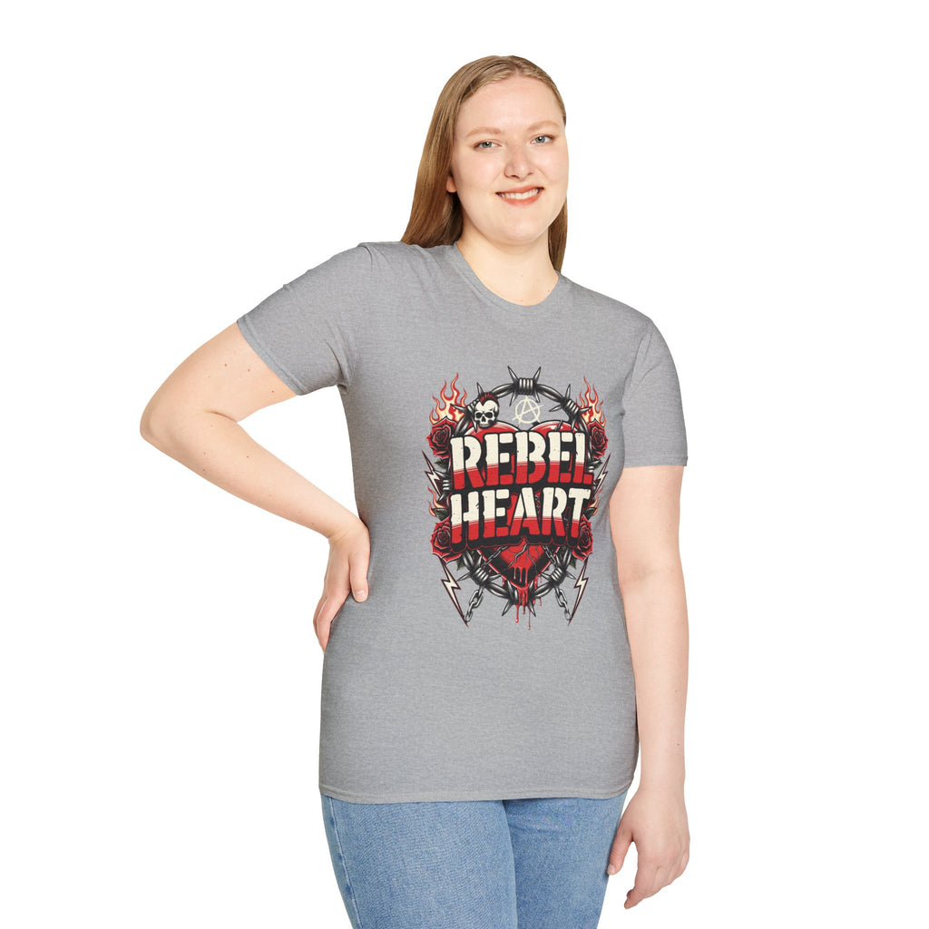 Rebel Heart Graphic T-Shirt — Edgy Flaming Heart & Barbed Wire Design
