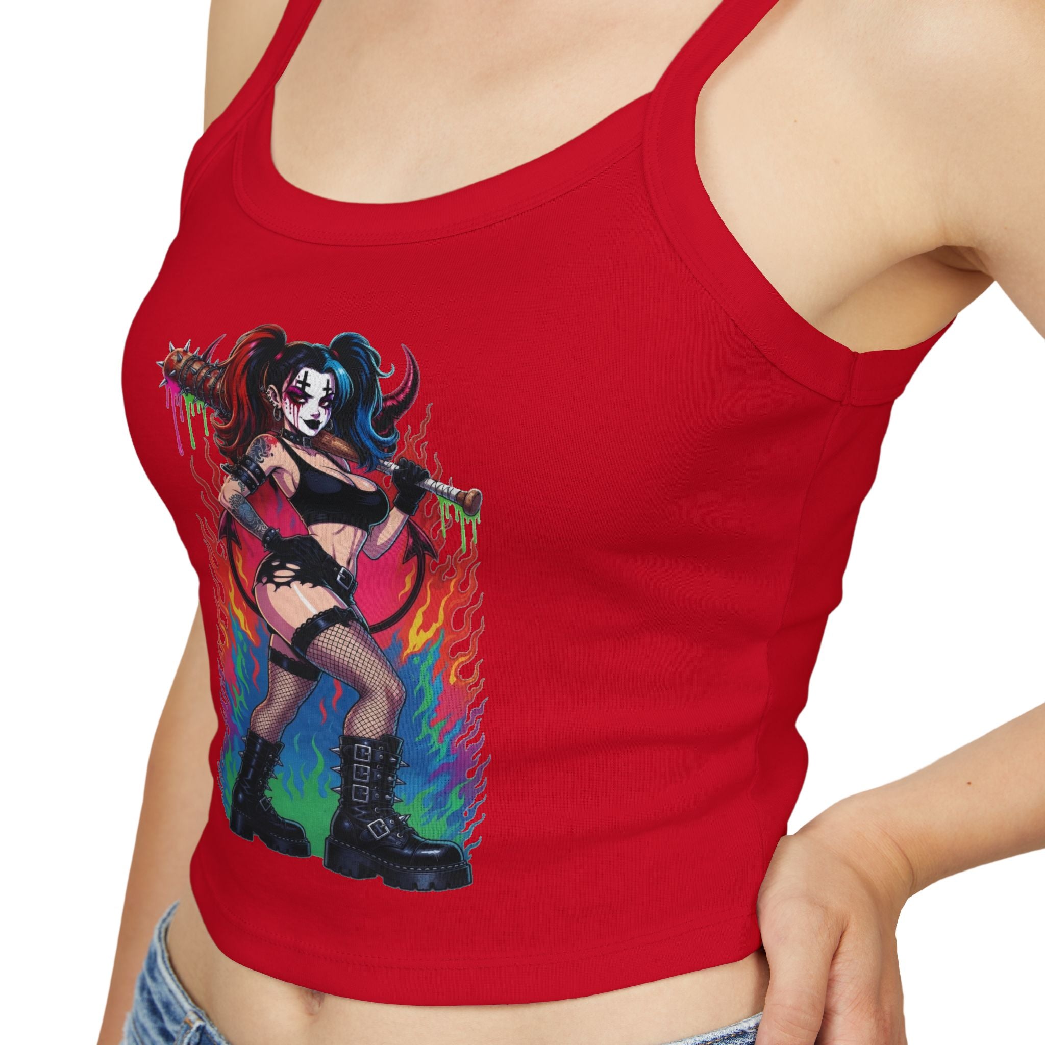 Goth Punk Girl with Bat Tank Top — Spaghetti Strap Women's Tank