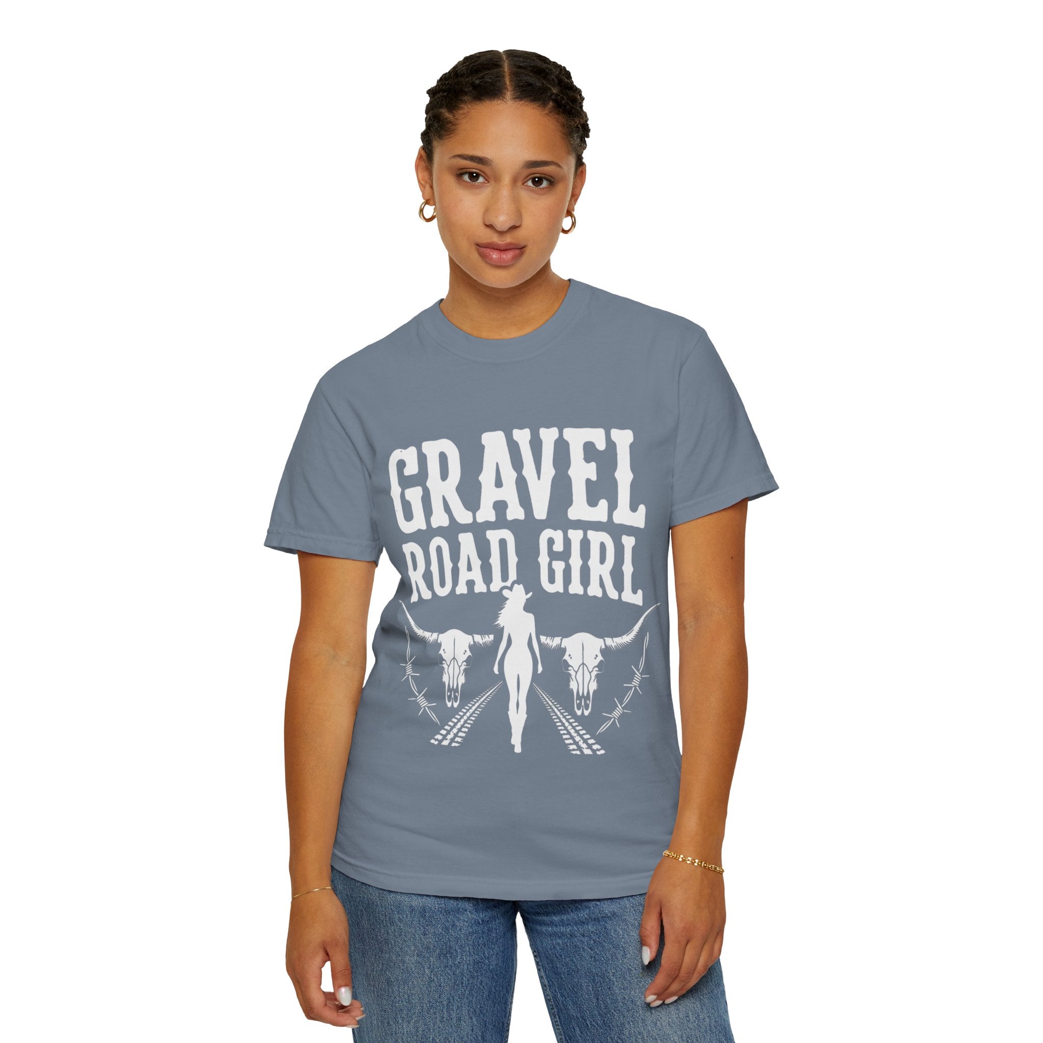 Gravel Road Girl T‑Shirt — Western Cowgirl Motorcycle Tee