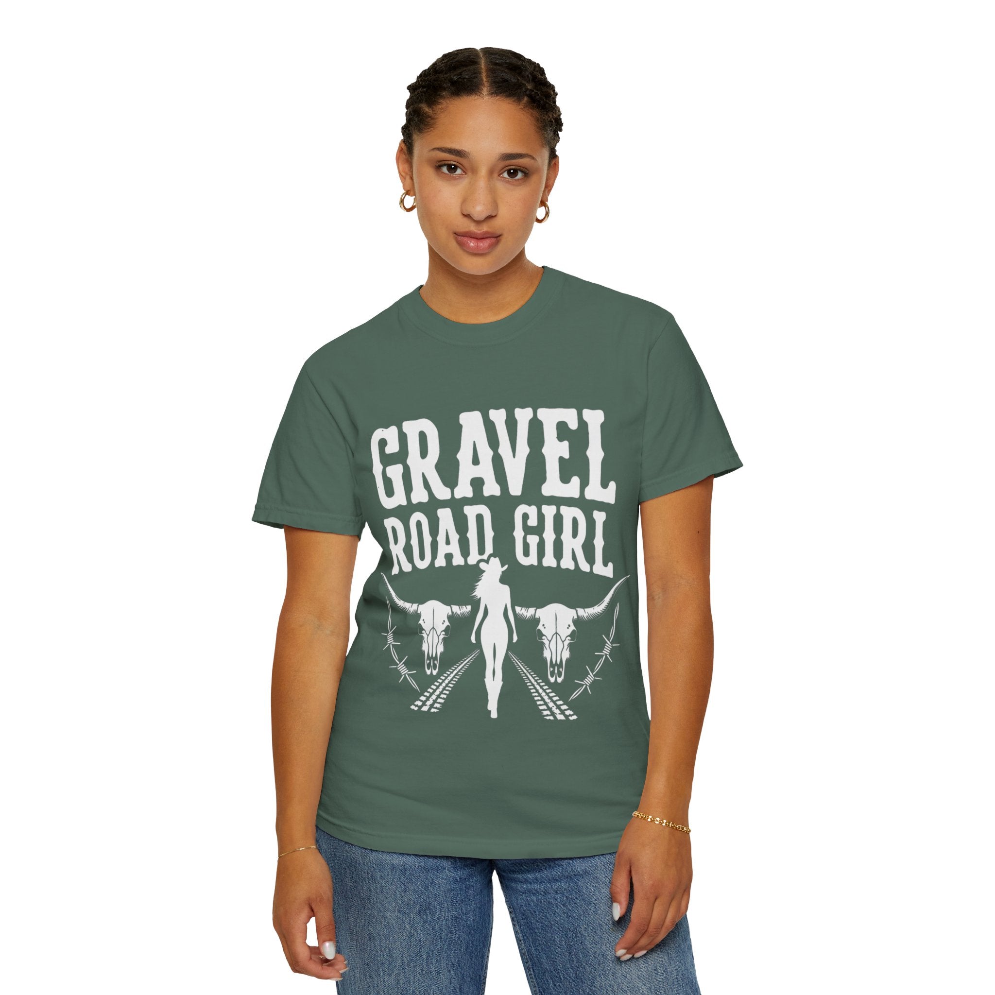 Gravel Road Girl T‑Shirt — Western Cowgirl Motorcycle Tee