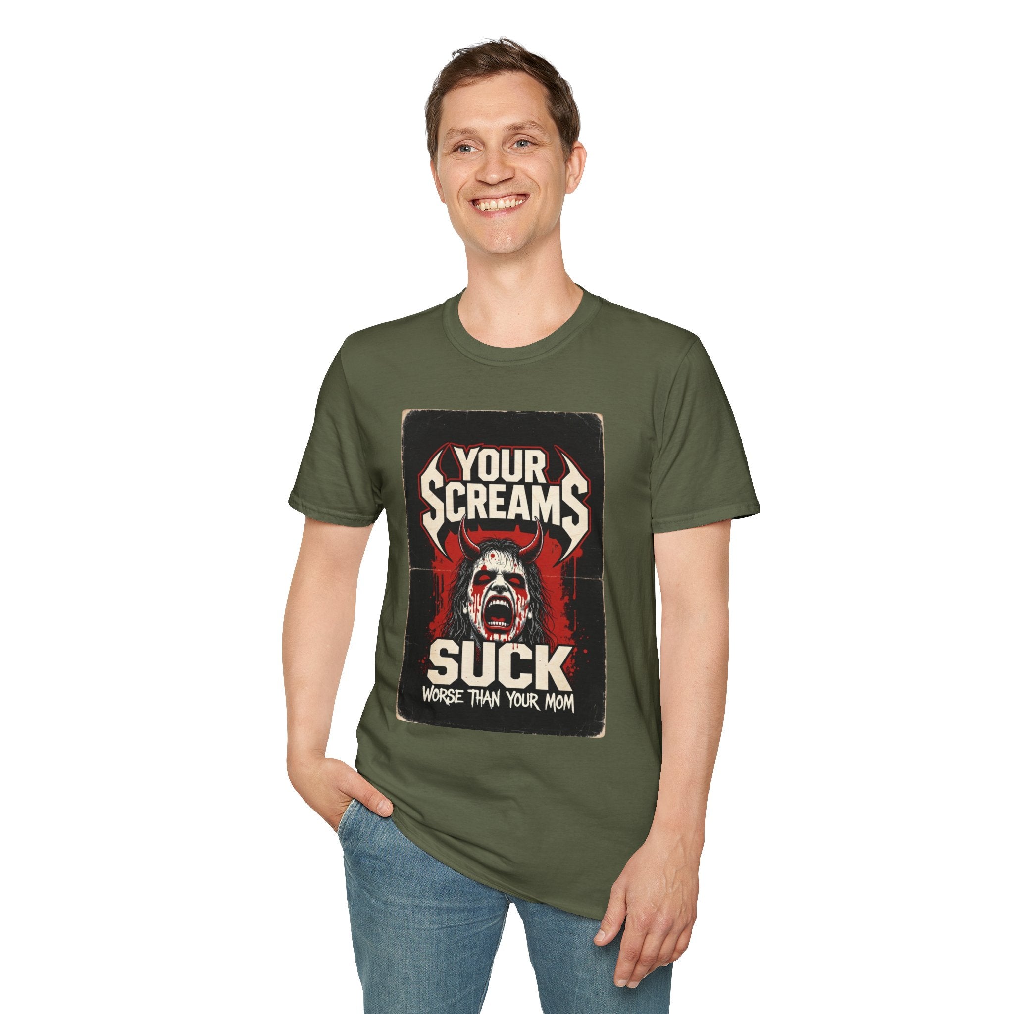 Horror Graphic Tee — "Your Screams Suck (Worse Than Your Mom)"