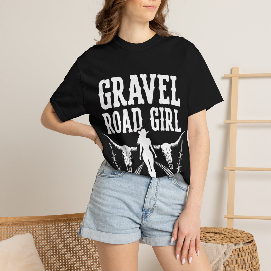 Gravel Road Girl T‑Shirt — Western Cowgirl Motorcycle Tee