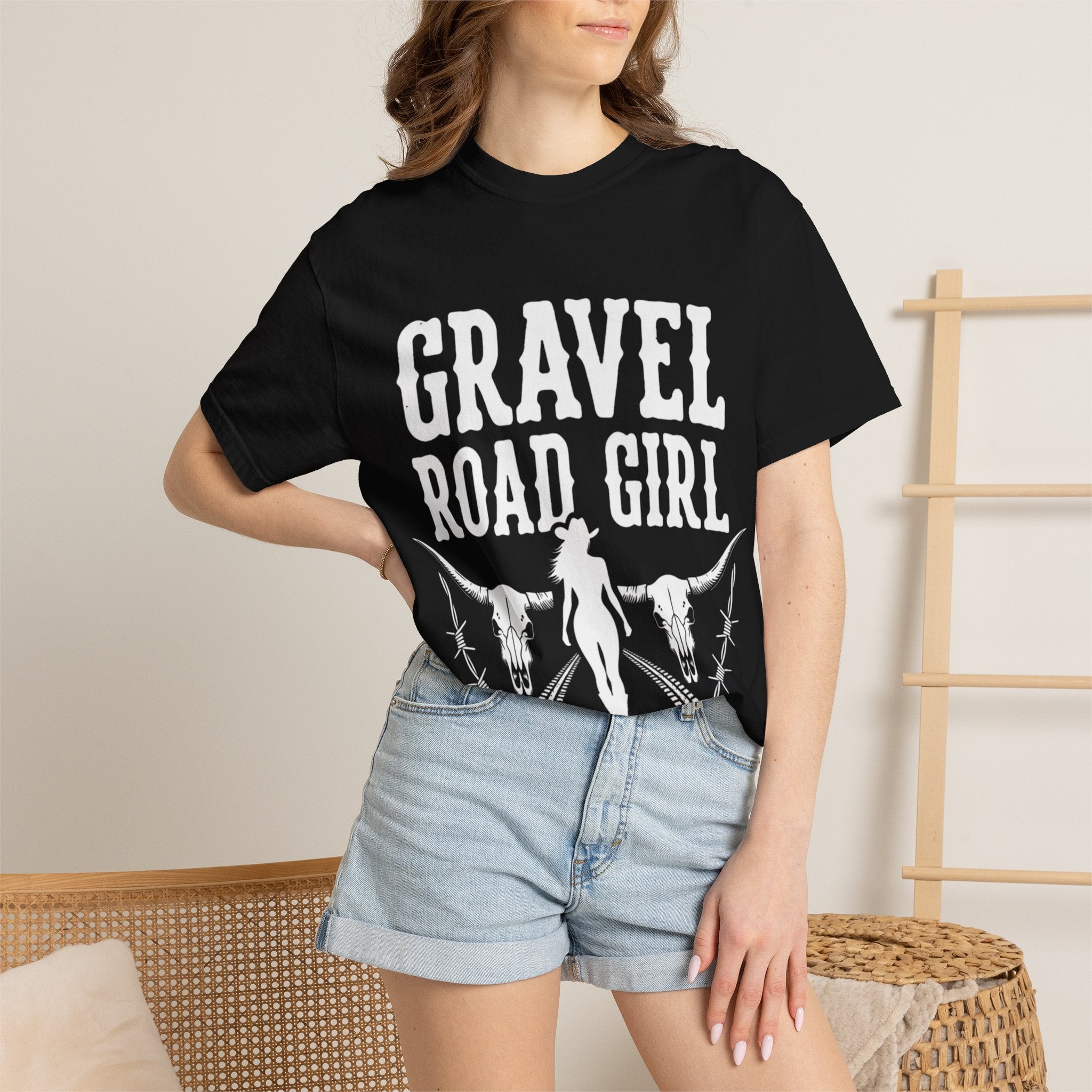Gravel Road Girl T‑Shirt — Western Cowgirl Motorcycle Tee