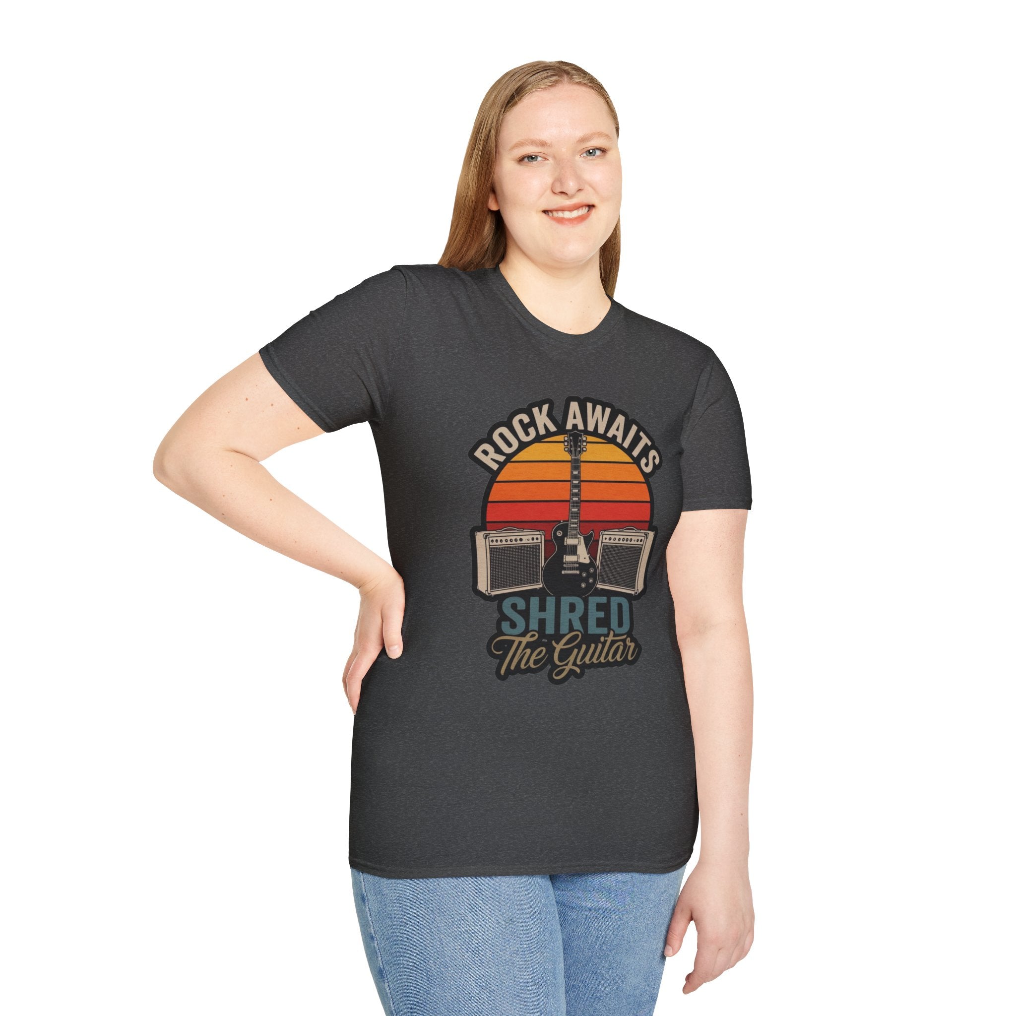 Rock Awaits "Shred the Guitar" T-Shirt - Retro Guitar & Amp Graphic