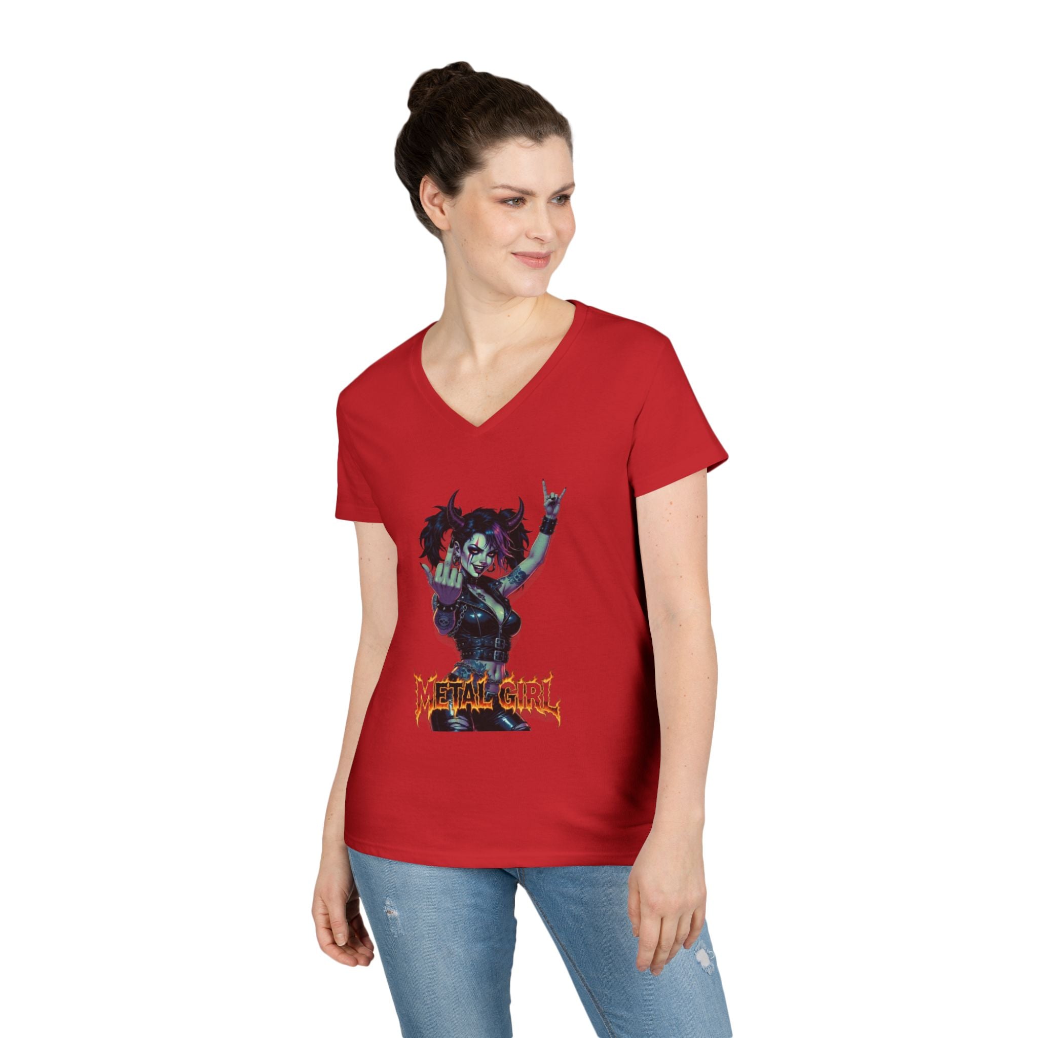 Rebellious Metal Chick Ladies' V-Neck T-Shirt