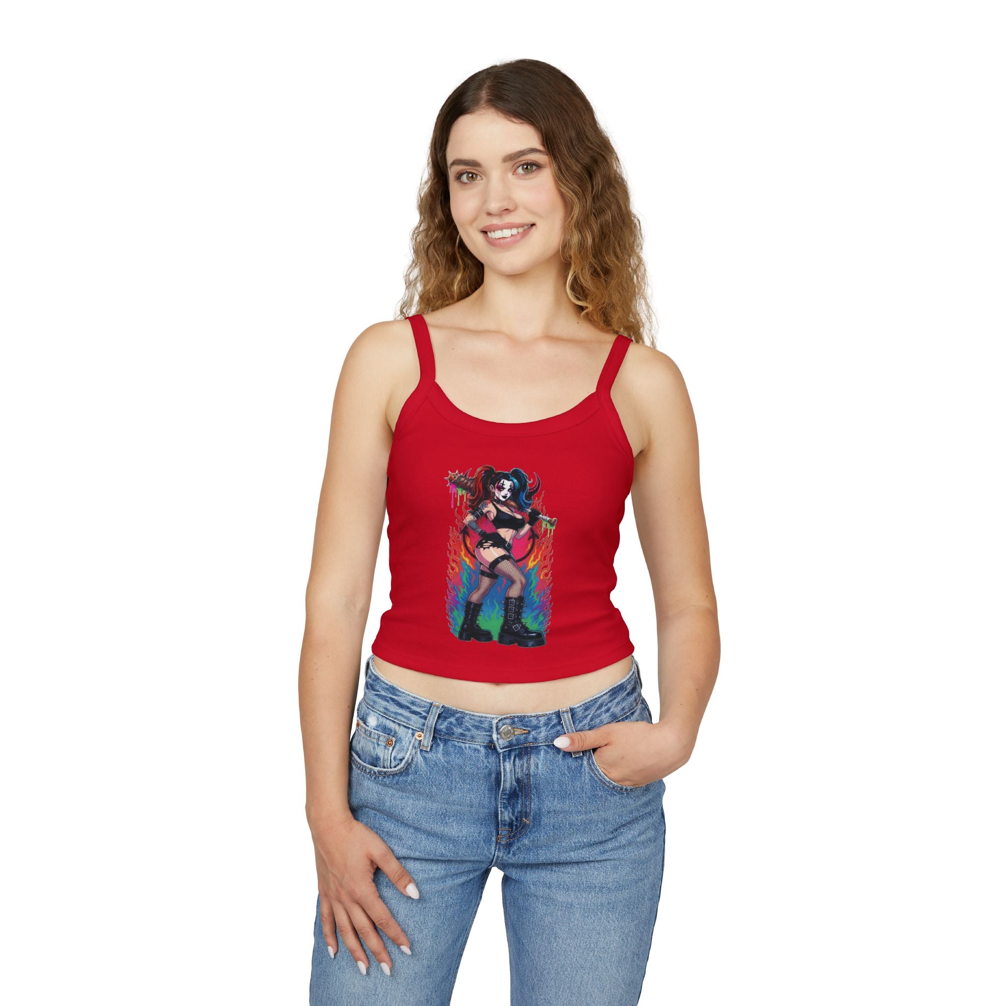 Goth Punk Girl with Bat Tank Top — Spaghetti Strap Women's Tank