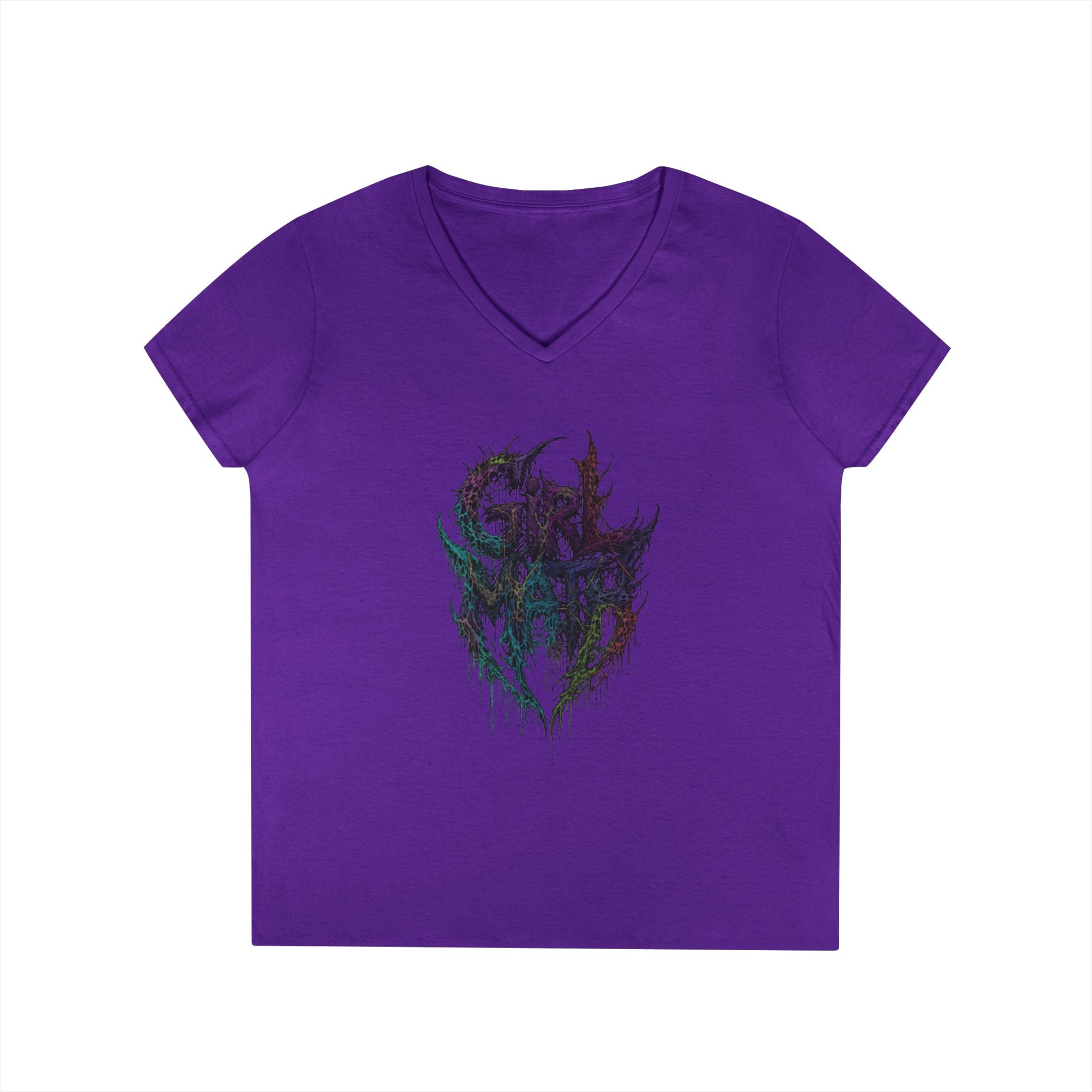 Ladies' V-Neck T-Shirt — Colorful Drip Skull "Girl Math" Graphic