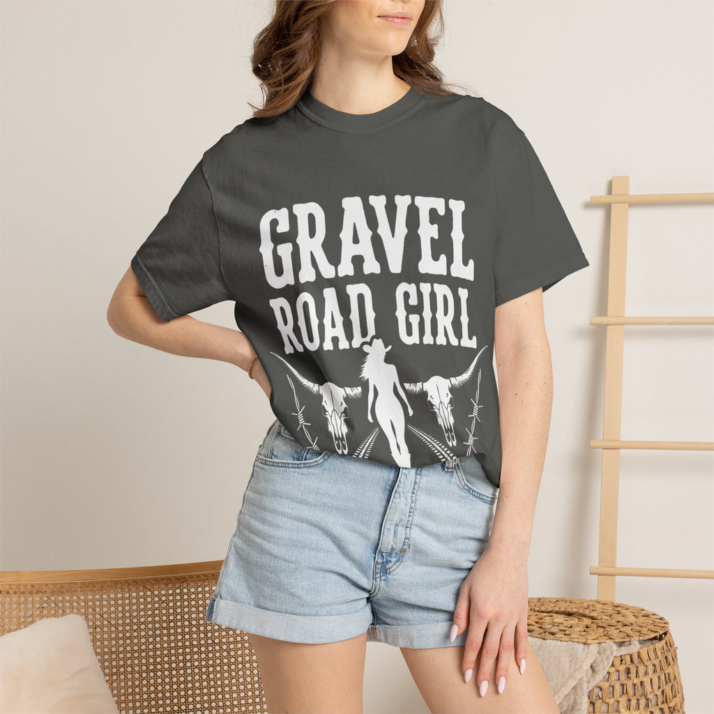 Gravel Road Girl T‑Shirt — Western Cowgirl Motorcycle Tee