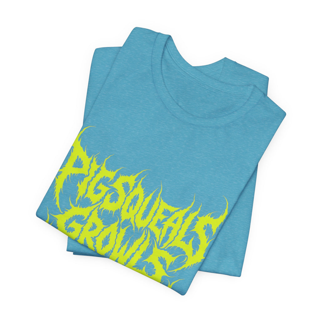 Metal Band Tee — "Pigsqueals Growls Gutterals" Neon Deathcore T-Shirt