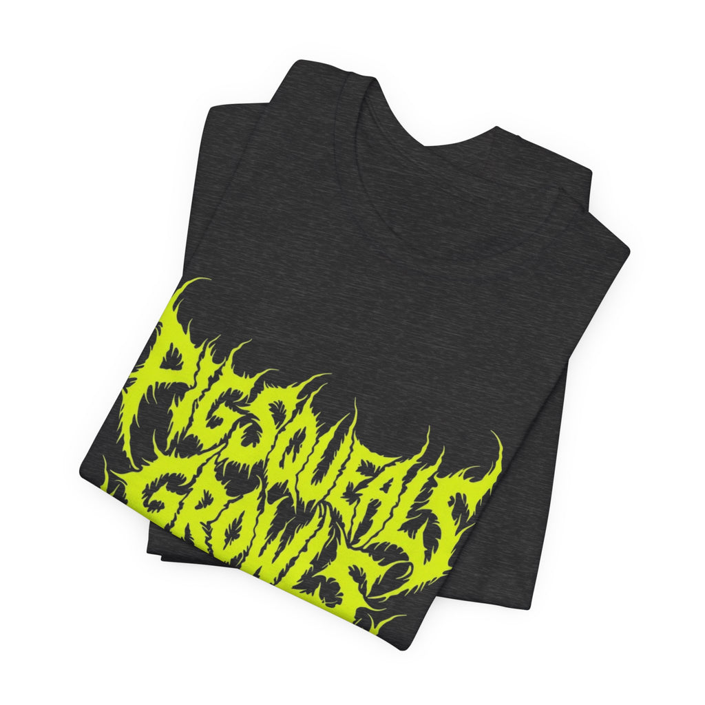 Metal Band Tee — "Pigsqueals Growls Gutterals" Neon Deathcore T-Shirt