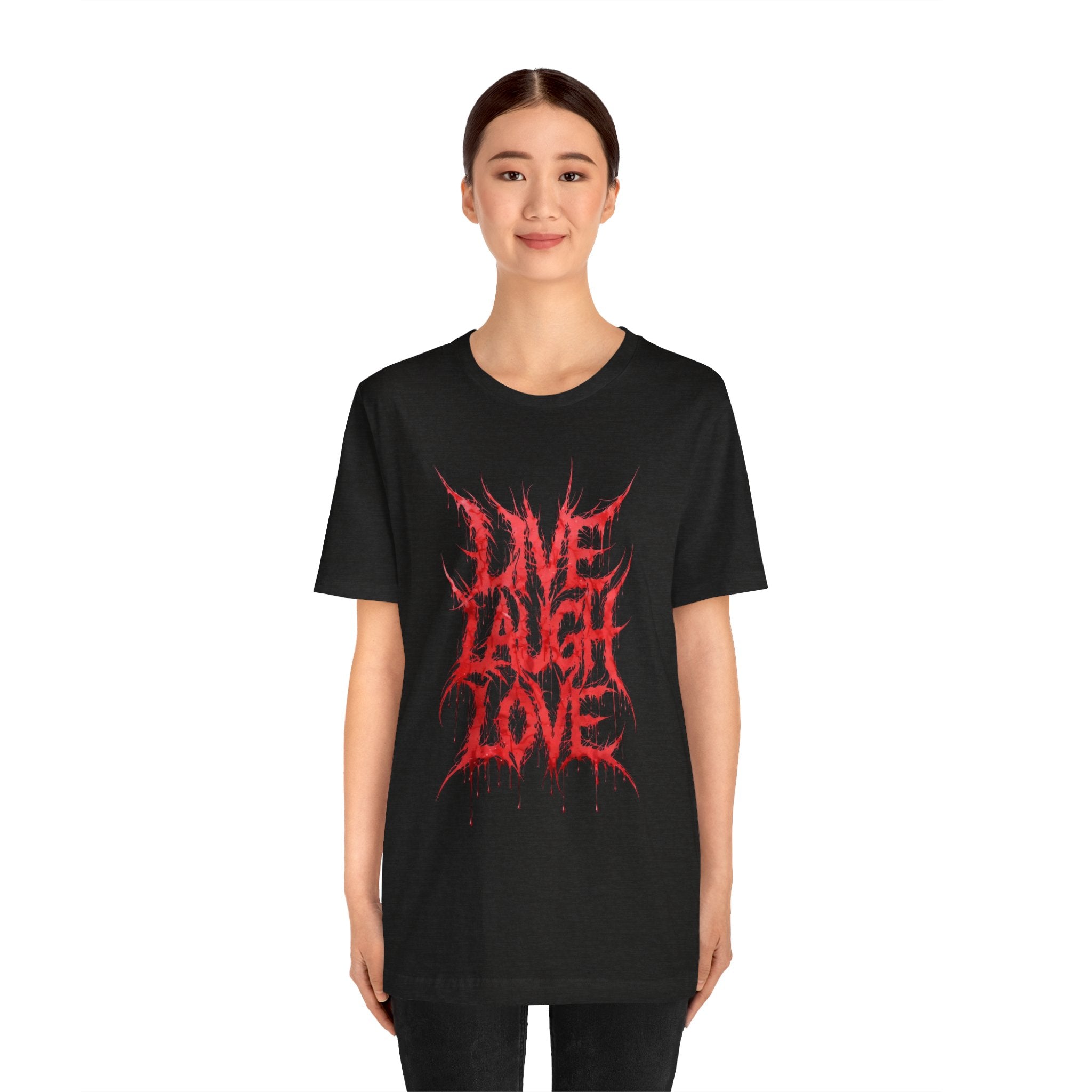 Graphic Tee — 'Live Laugh Love' Red Metal Script T-Shirt
