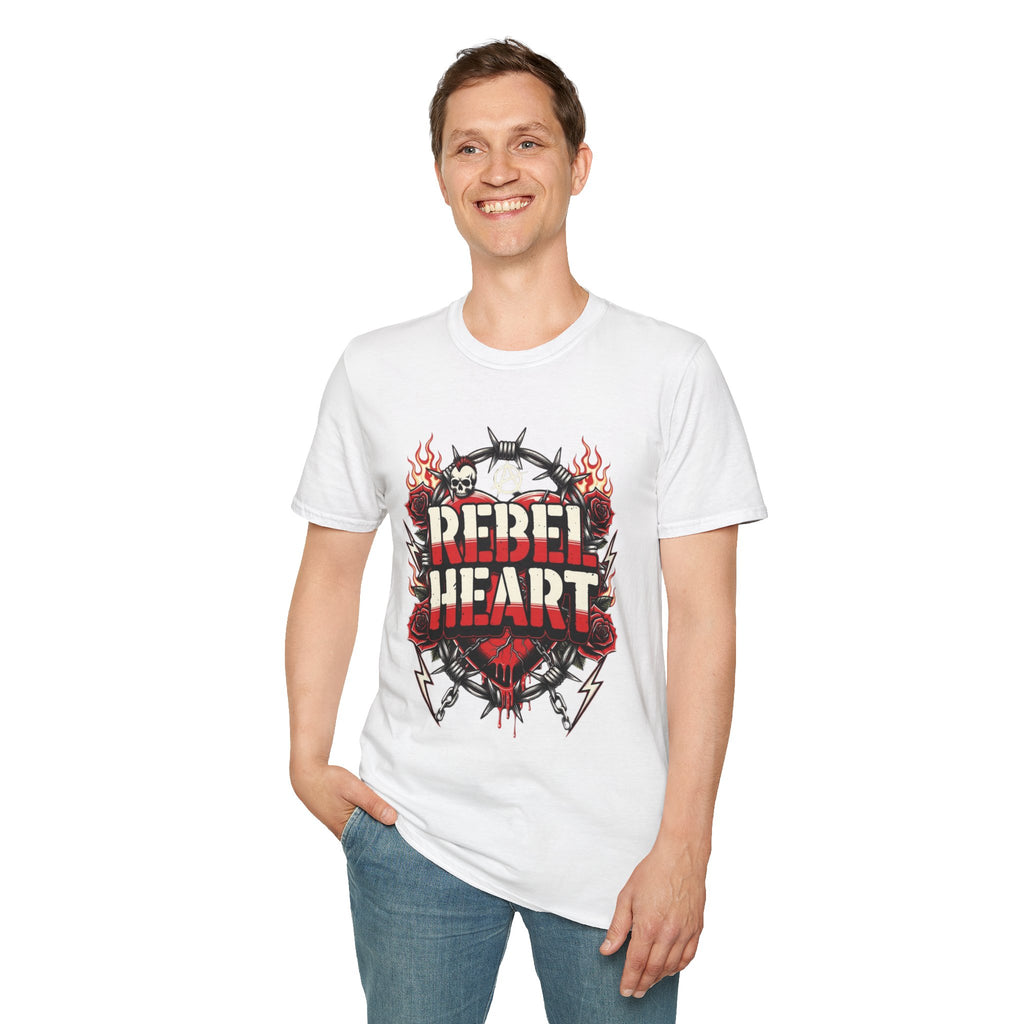 Rebel Heart Graphic T-Shirt — Edgy Flaming Heart & Barbed Wire Design