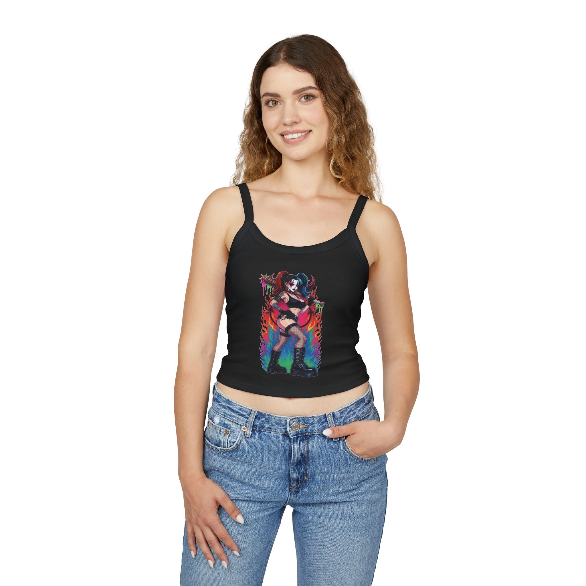 Goth Punk Girl with Bat Tank Top — Spaghetti Strap Women's Tank