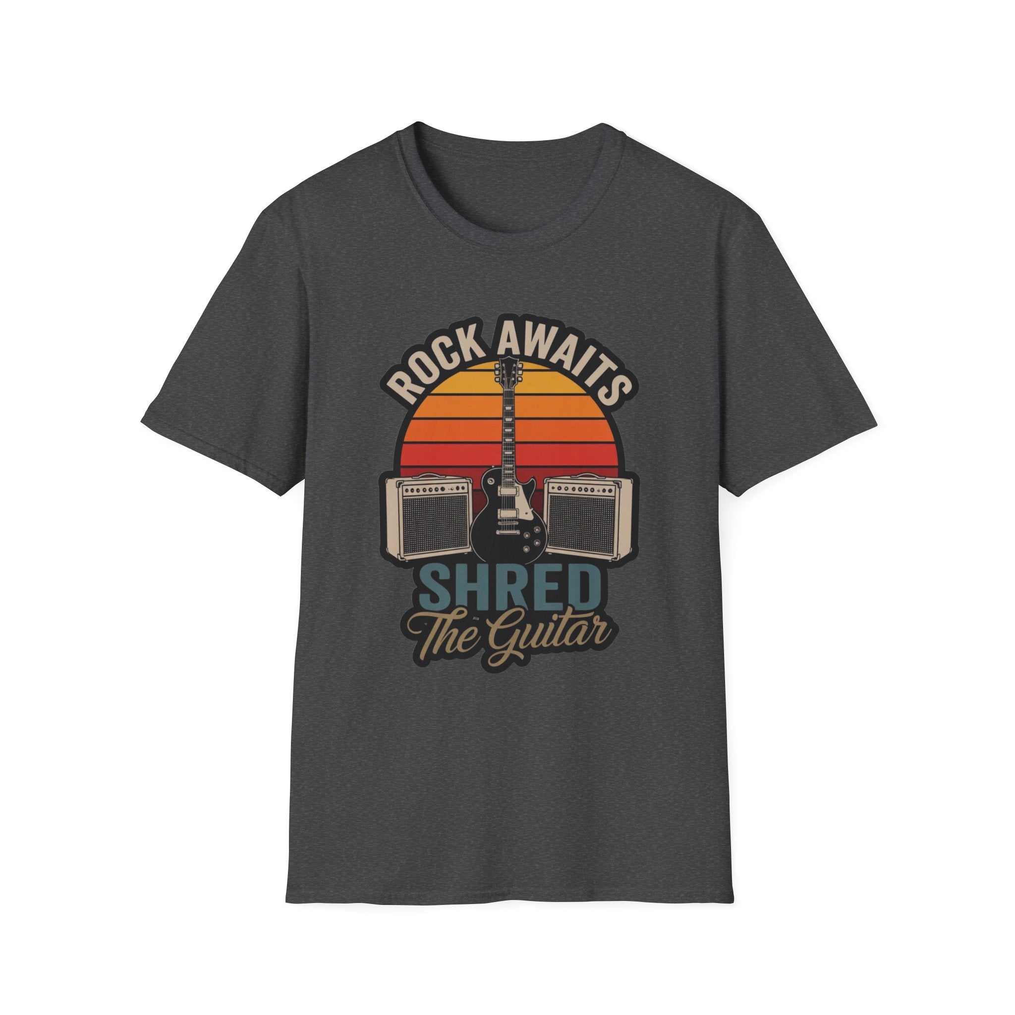 Rock Awaits "Shred the Guitar" T-Shirt - Retro Guitar & Amp Graphic
