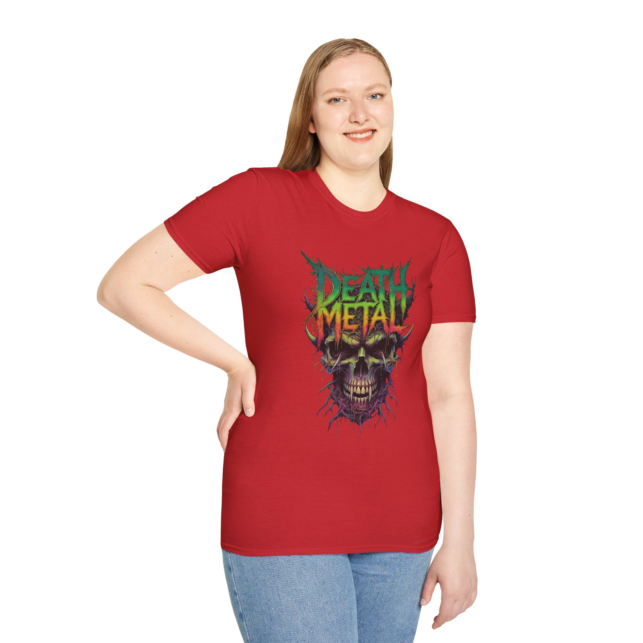 Death Metal Skull T‑Shirt — Retro Neon Band Graphic Tee