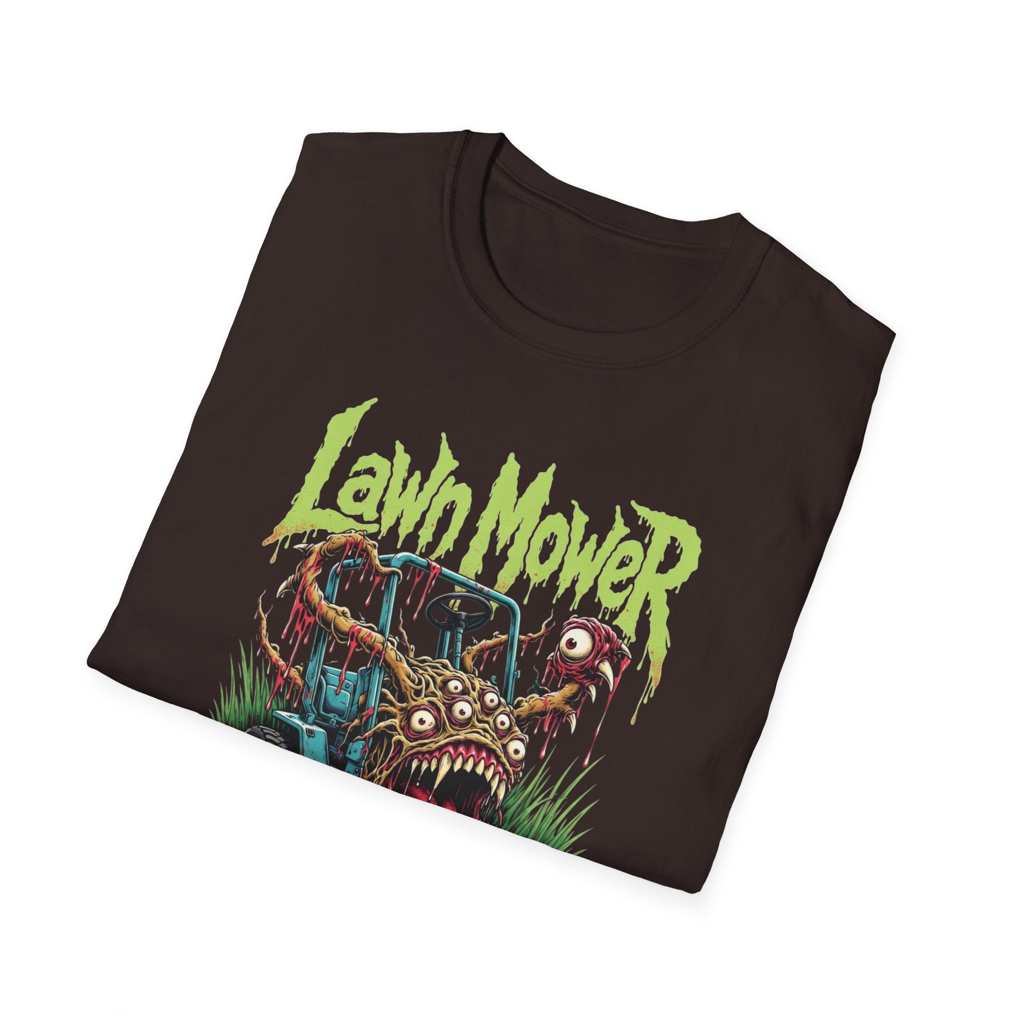 Lawn Mower Carnage Tee — Retro Horror Garden Monster T-Shirt
