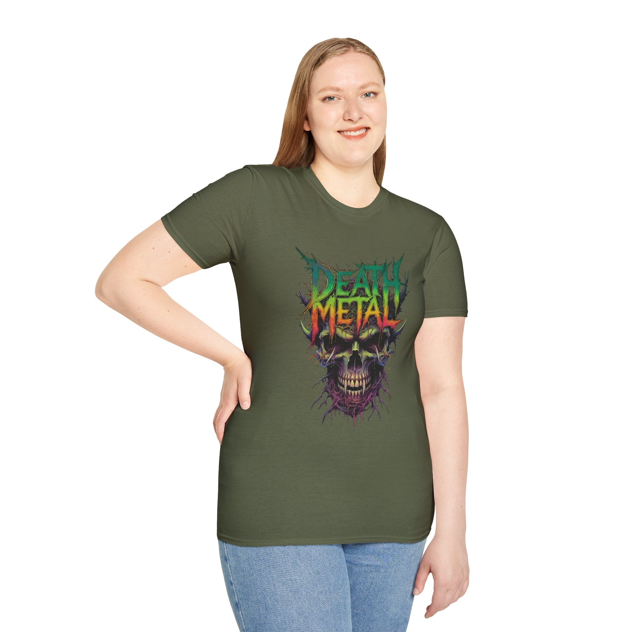 Death Metal Skull T‑Shirt — Retro Neon Band Graphic Tee